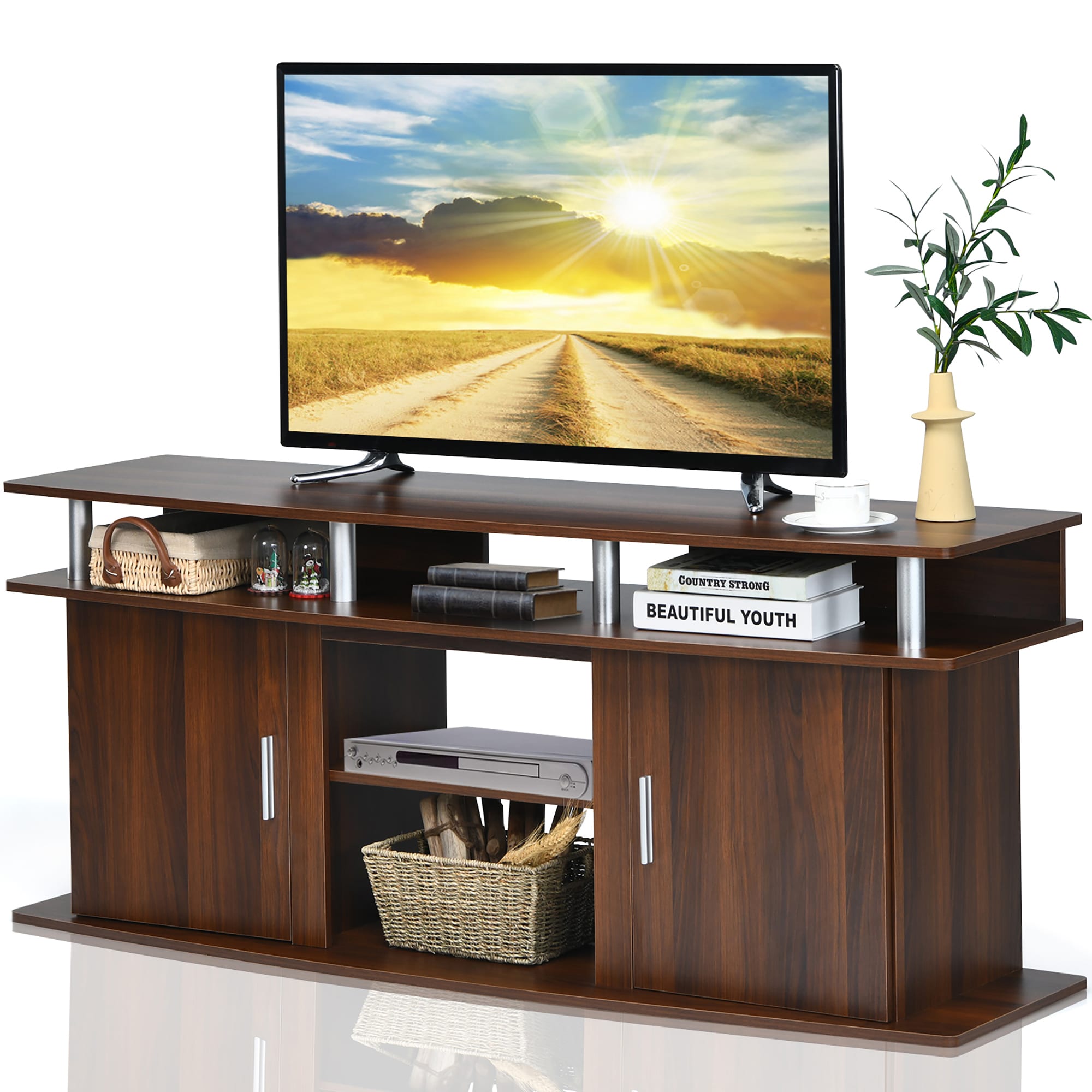 Costway 3 tier contemporary tv stand. cheapest Brown. New