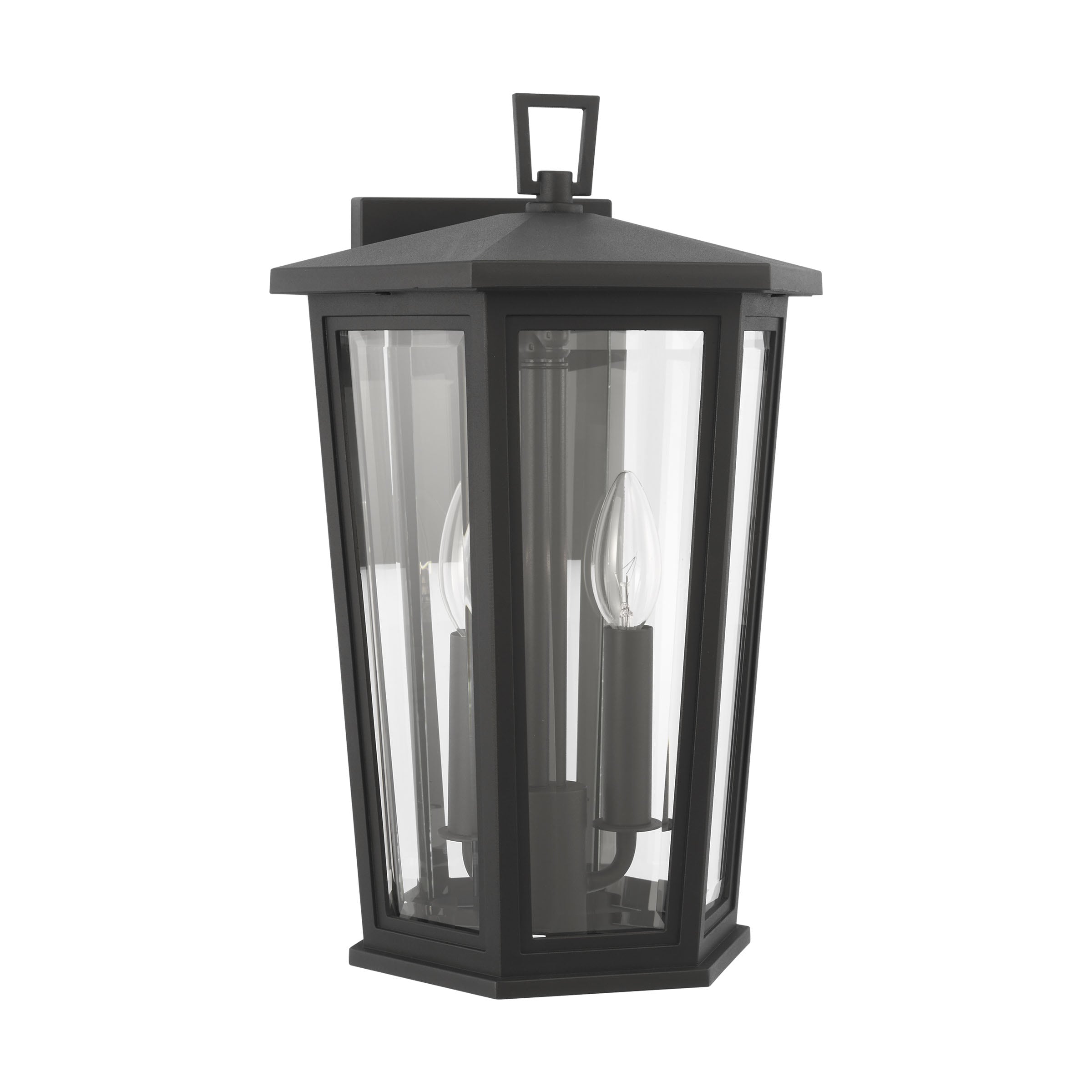 Textured Black Medium Outdoor Wall Lantern with Clear Glass