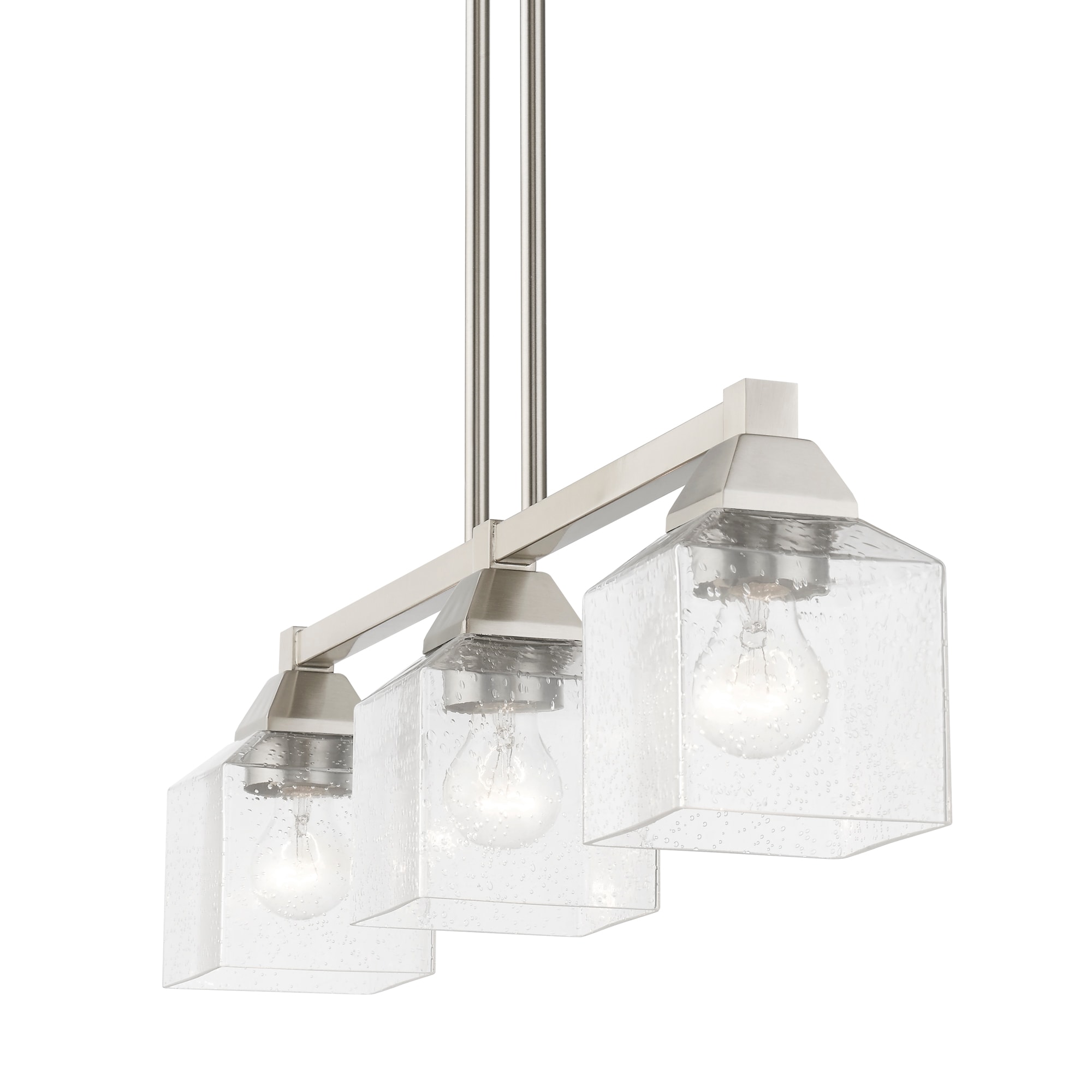 Aragon Brushed Nickel 3-Light Linear Chandelier with Clear Seeded Glass