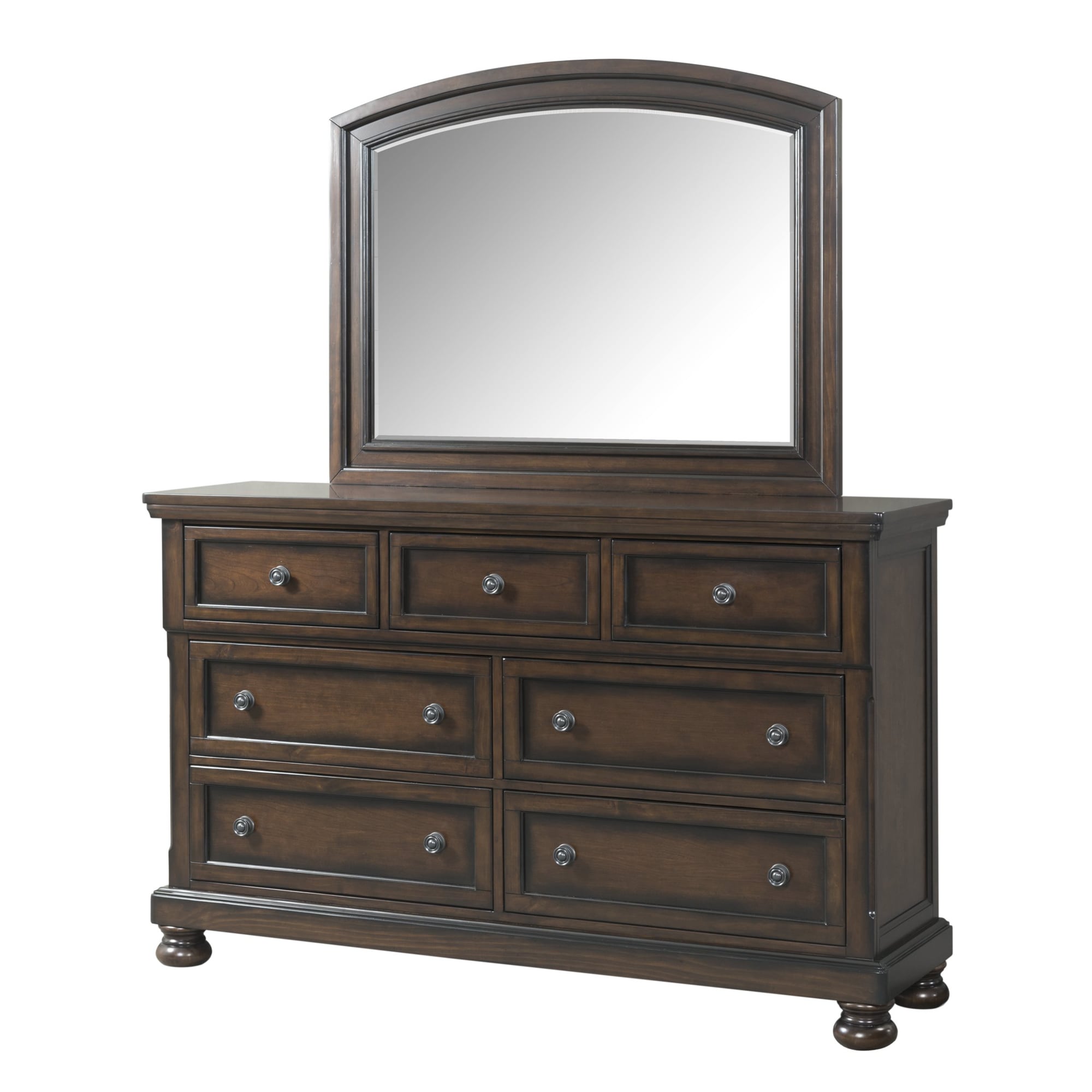 Kingsley 65" Brown Wood Dresser with Mirror and Felt-Lined Drawer