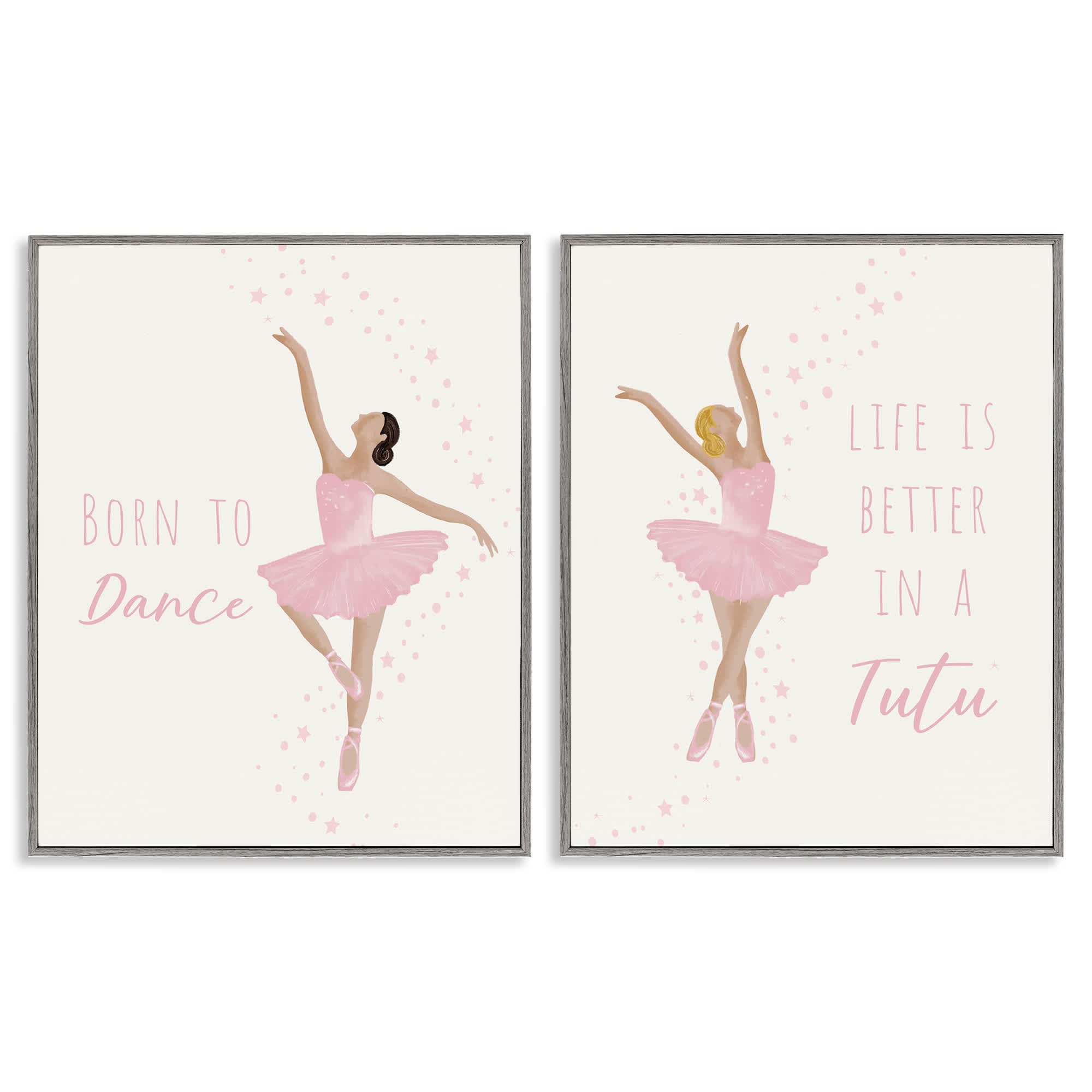 Stupell Industries B2-942-GFF-2PC-16X20 Inspiring Ballerina Sentiments 2 Piece Gray Framed Giclee Art Set By Chen Alyesh 16 x 20