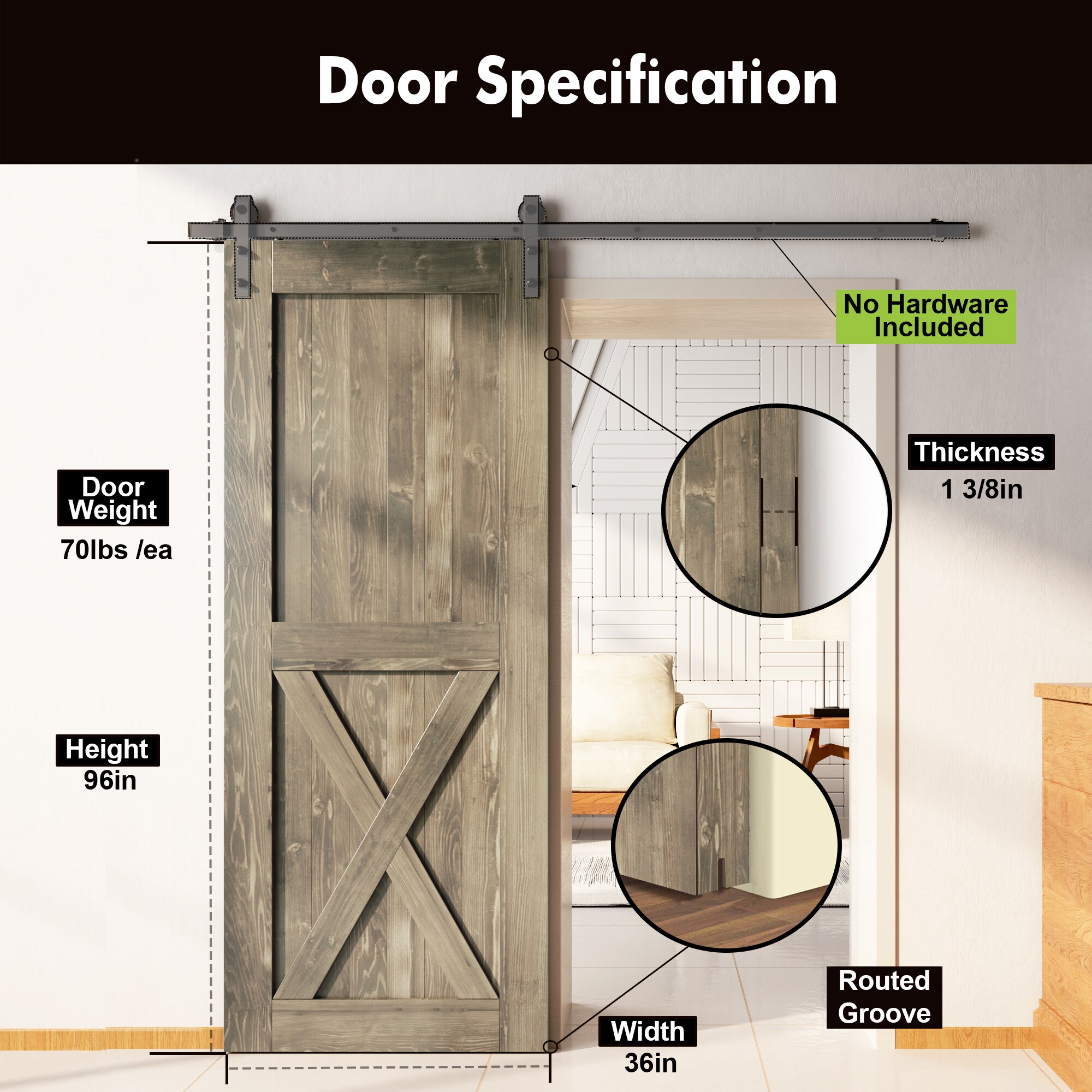 HOMACER 3696-X-GRAY Barn-Doors - View #3