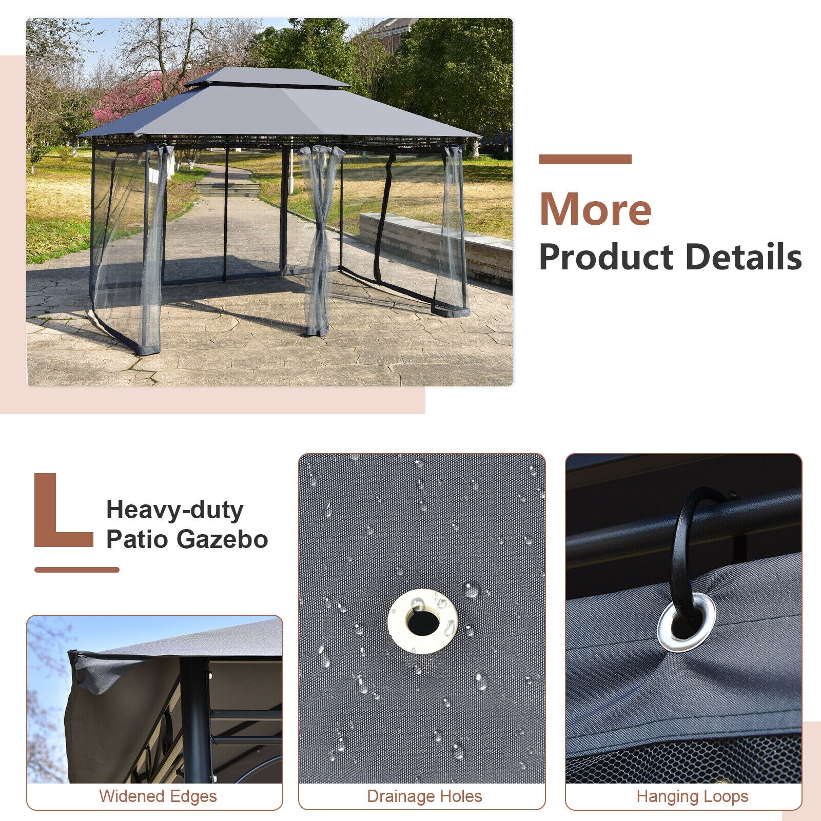 Forclover 13-ft X 10-ft Patio Double-Layer Roof Canopy Gazebo Rectangle ...