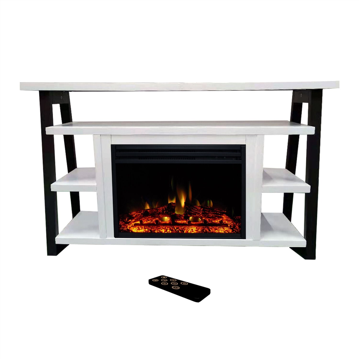 Cambridge CAM5332-1WHTLG3 53.1-Inches W White/Black TV Stand with LED Corner or flat wall Electric Fireplace with Remote Control Included
