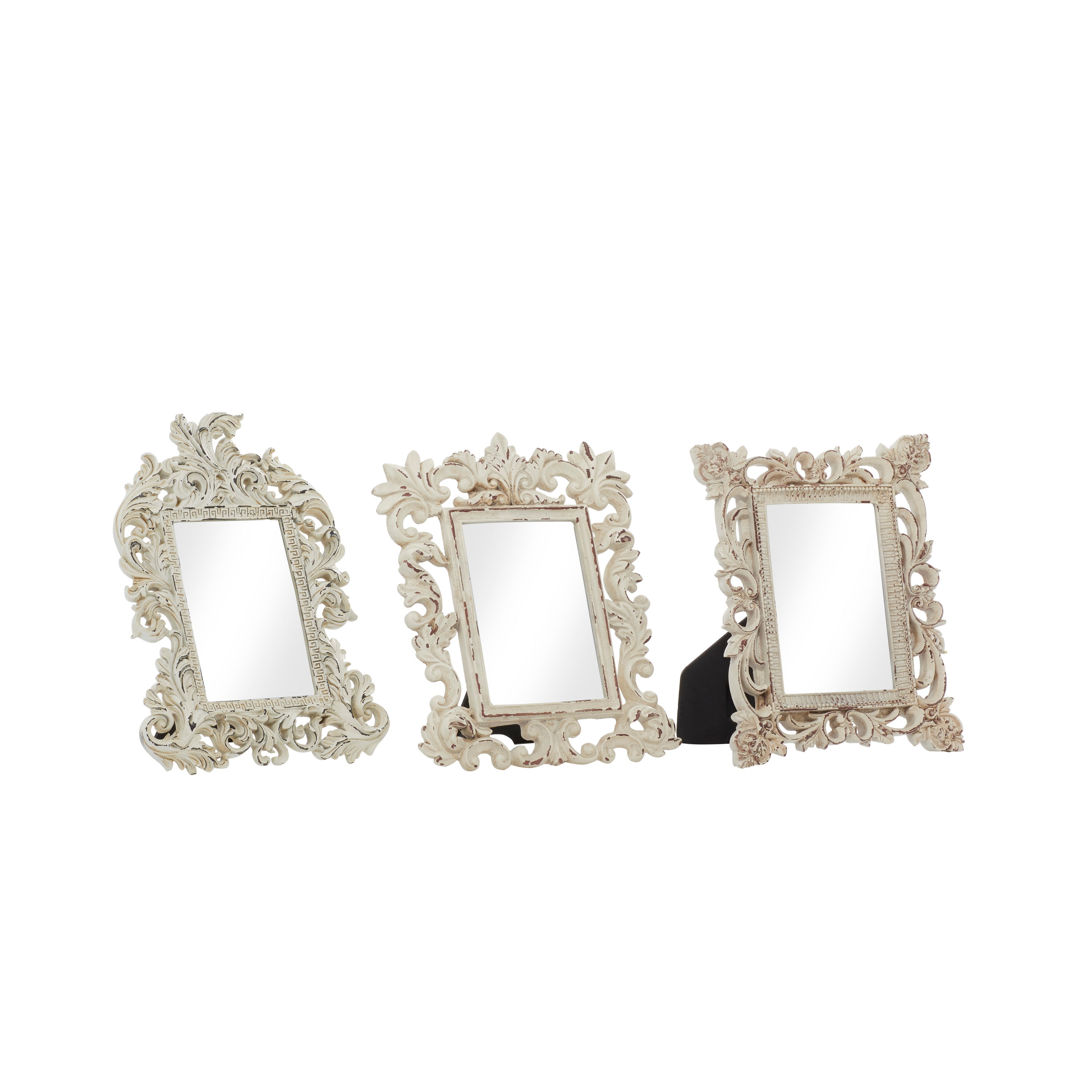 Distressed White Polystone Scrollwork Photo Frames Set of 3