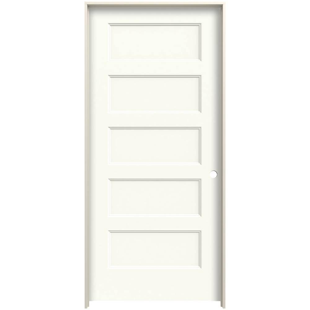 JELD-WEN 24-in x 80-in White Solid Core 5-panel Equal Left Hand Smooth Prefinished Molded Composite Flat Jamb Single Prehung Interior Door -  LOWOLJW226200212