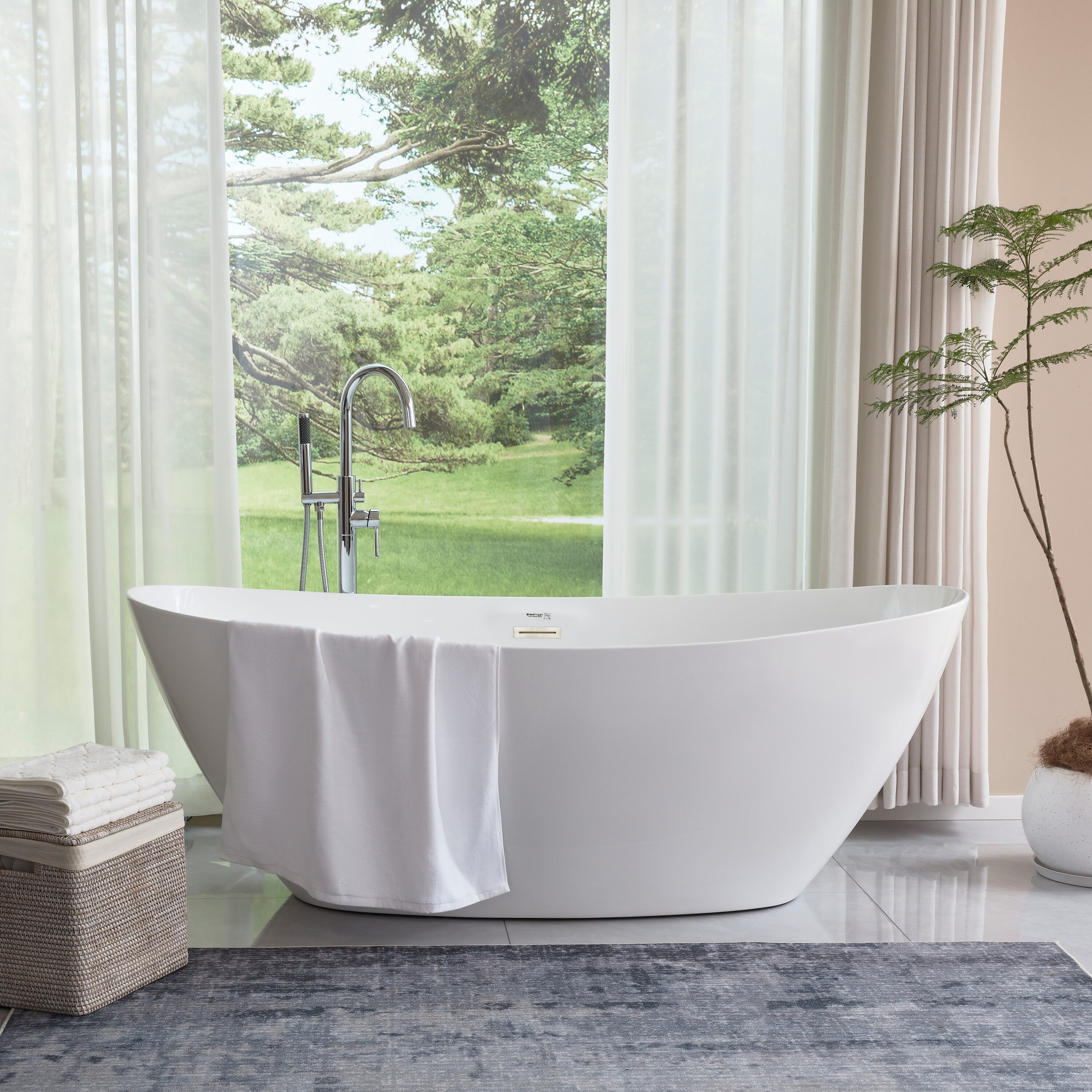 71" White Freestanding Acrylic Soaking Bathtub