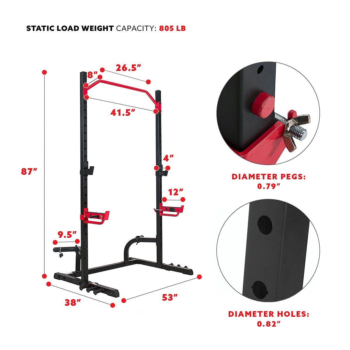 Sunny Health Fitness Power Zone Squat Stand Adjustable Pull Up