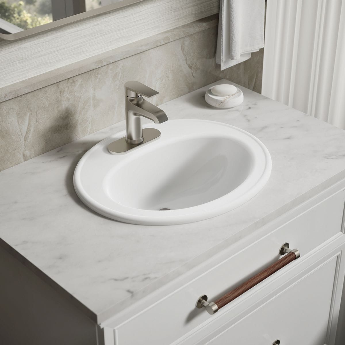 KOHLER 2196-4-0 Pennington Vitreous China 17.5-in Drop-in Oval Traditional White Bathroom Sink