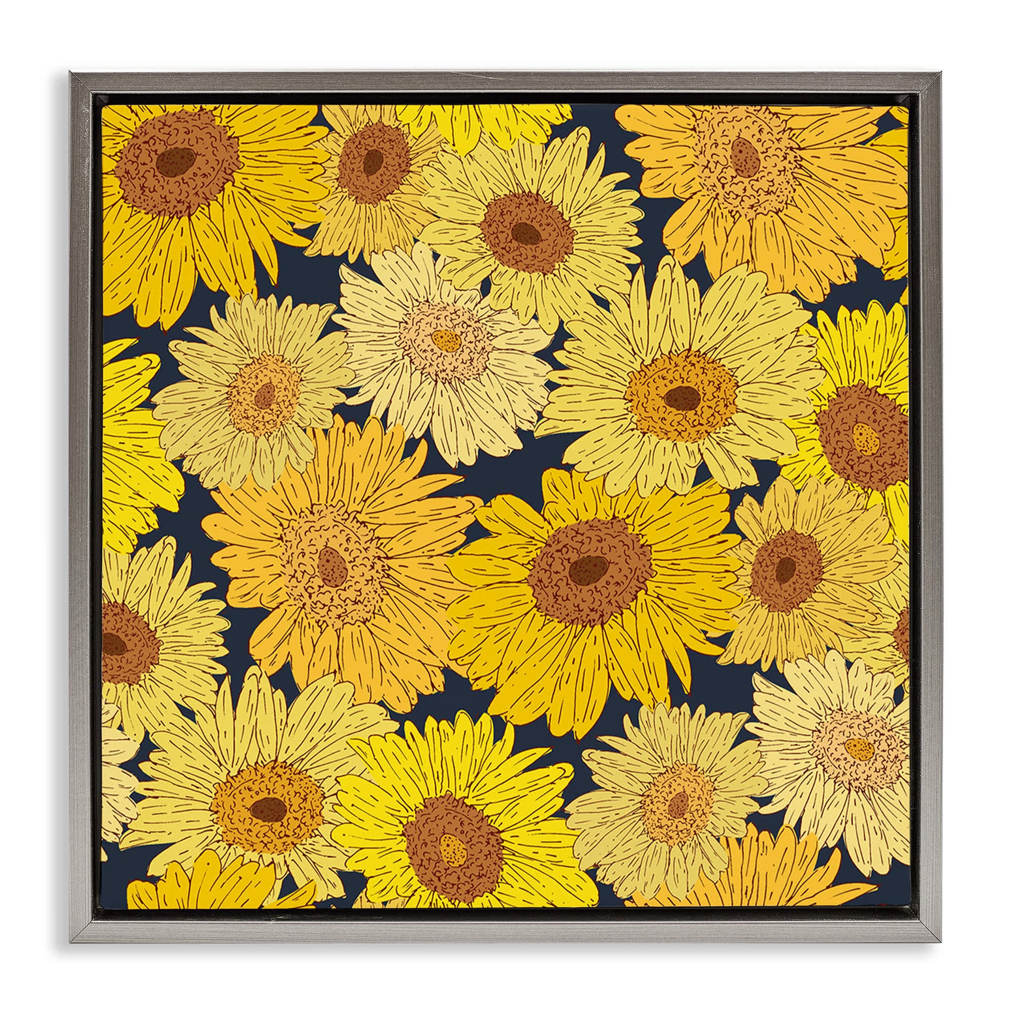 Stupell Industries BT-500-FFL-17X17 Charming Country Sunflowers Pattern Gray Framed Floater Canvas Wall Art By Sazerelli Designs 18 x 18