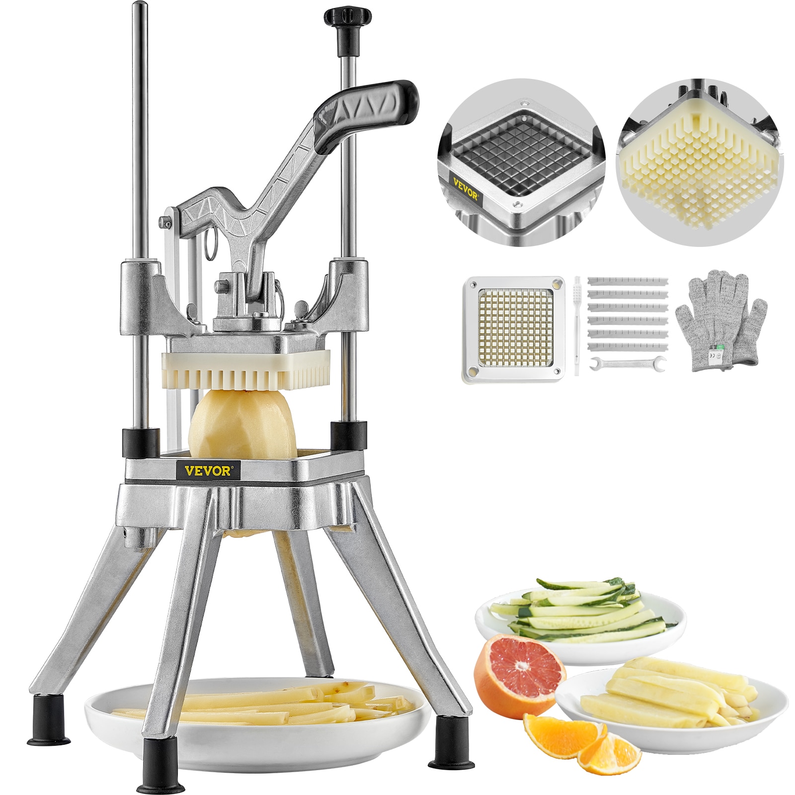 VEVOR QTJJ002XQTJ1-4001V0 1/4'' Vegetable Cutter Commercial/Residential Food slicer with Thickness Control ( Silver )