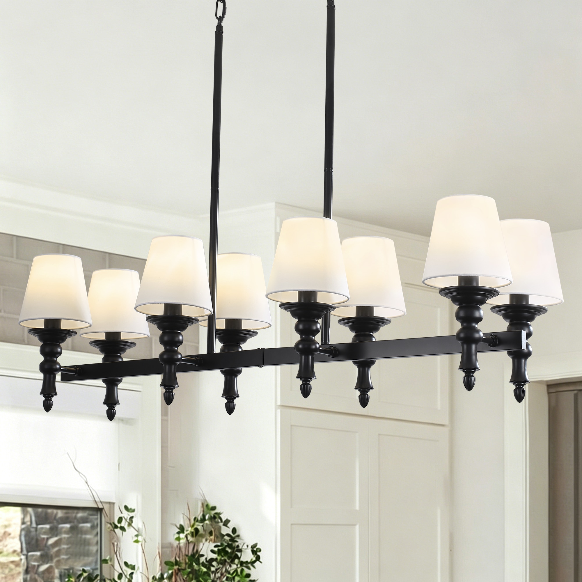 HLJYNJM - 8-light Dimmable Farmhouse Linear Chandelier Kitchen Island Pendant With White Shade