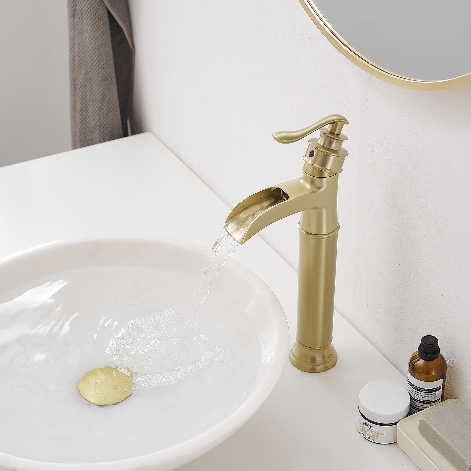 Brushed Gold Single Handle High-Arc Bathroom Faucet