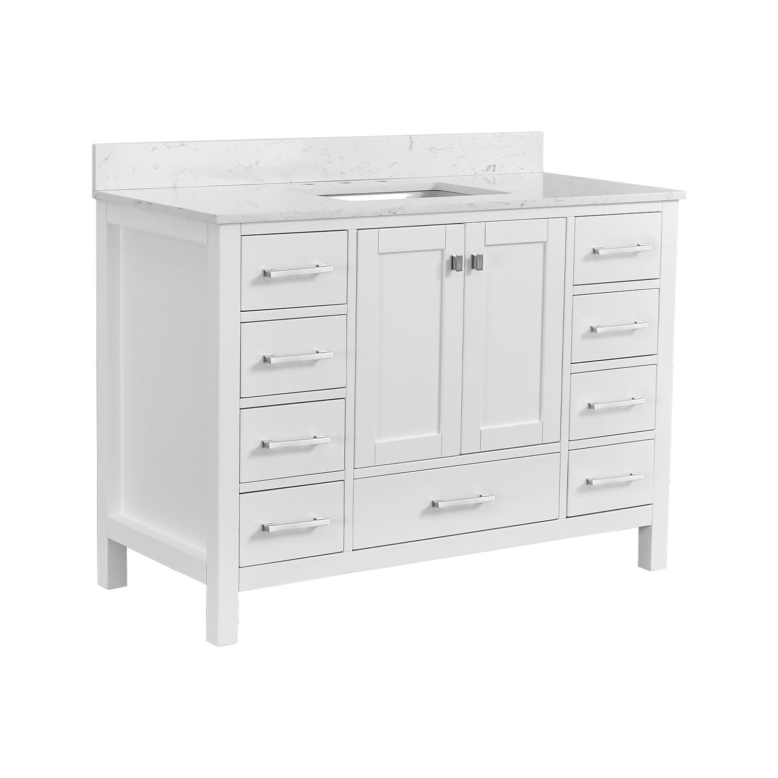 POCCI 48 Inch White Bathroom Vanity with Solid Wood Frame and Integrated Top