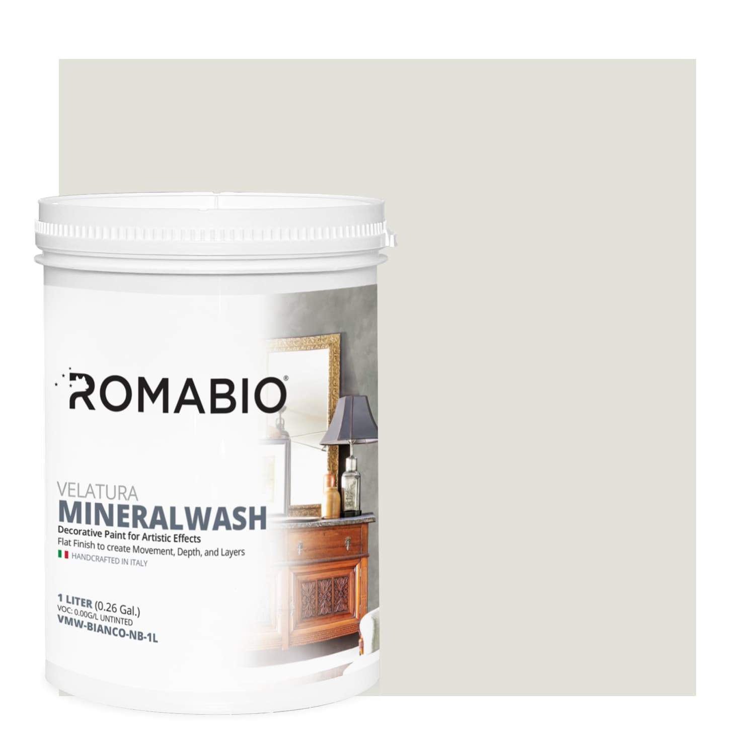 ROMABIO VMW-FEATHR-NB-1L Flat Velatura Mineralwash Feather Lime Interior Paint Paint + Primer ( 1-quart )