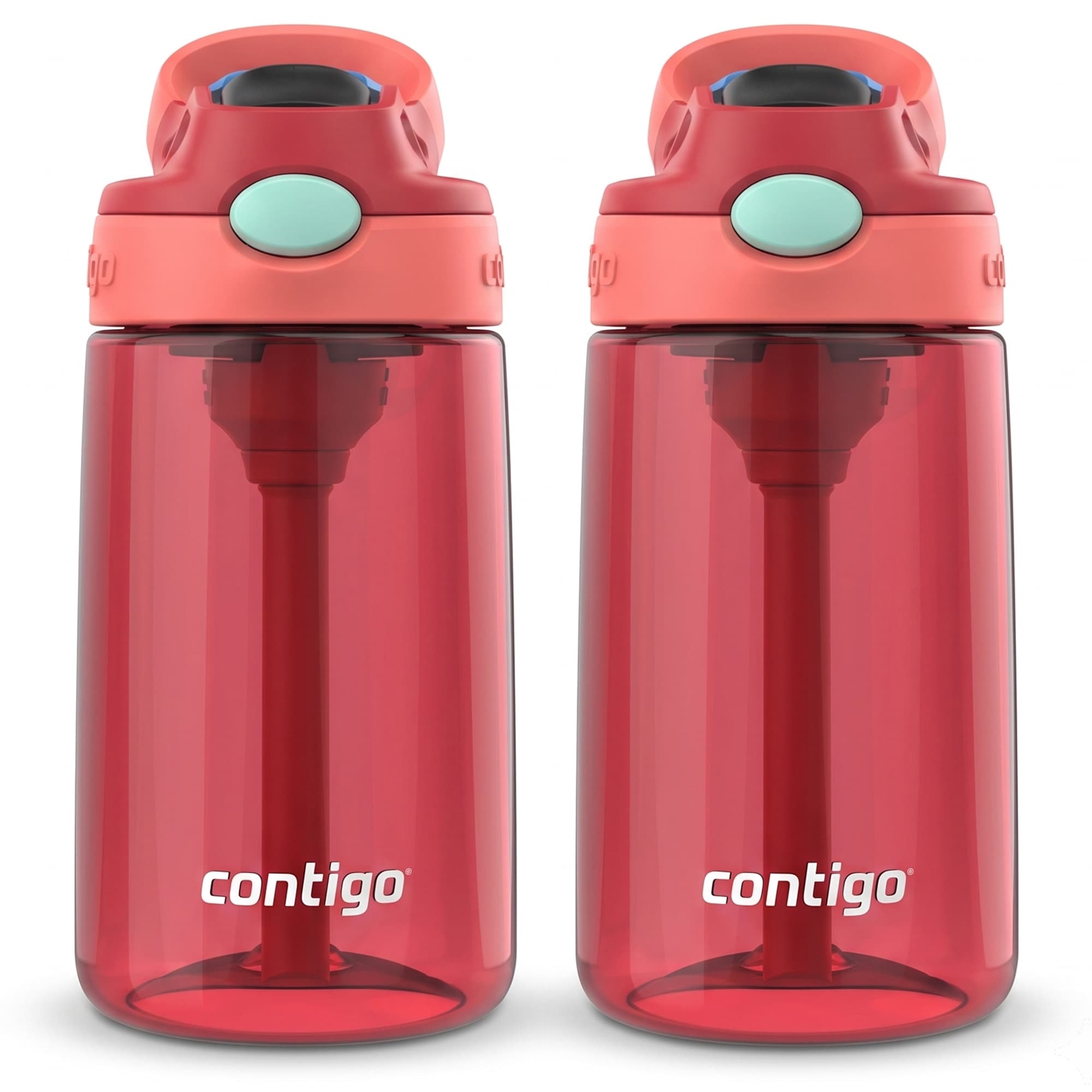 Contigo  2 Pack Water Bottle with AUTOSPOUT Flip Straw 14 oz Goji Berry Coral