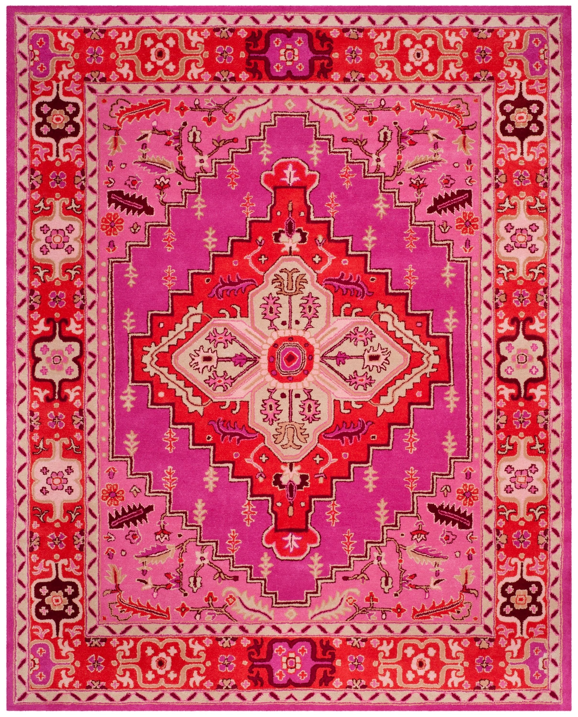 Safavieh BLG545B-6 Bellagio Burgos 6 x 9 (ft) Tufted Wool Red/Pink Rectangular Indoor Floral/Botanical Bohemian/Eclectic Area rug