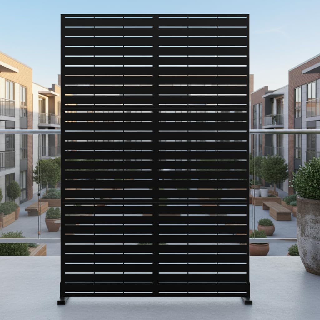 GarveeLife - 6x4 FT Outdoor Metal Privacy Screen Louvered Steel Garden Divider Fence with Hooks a...