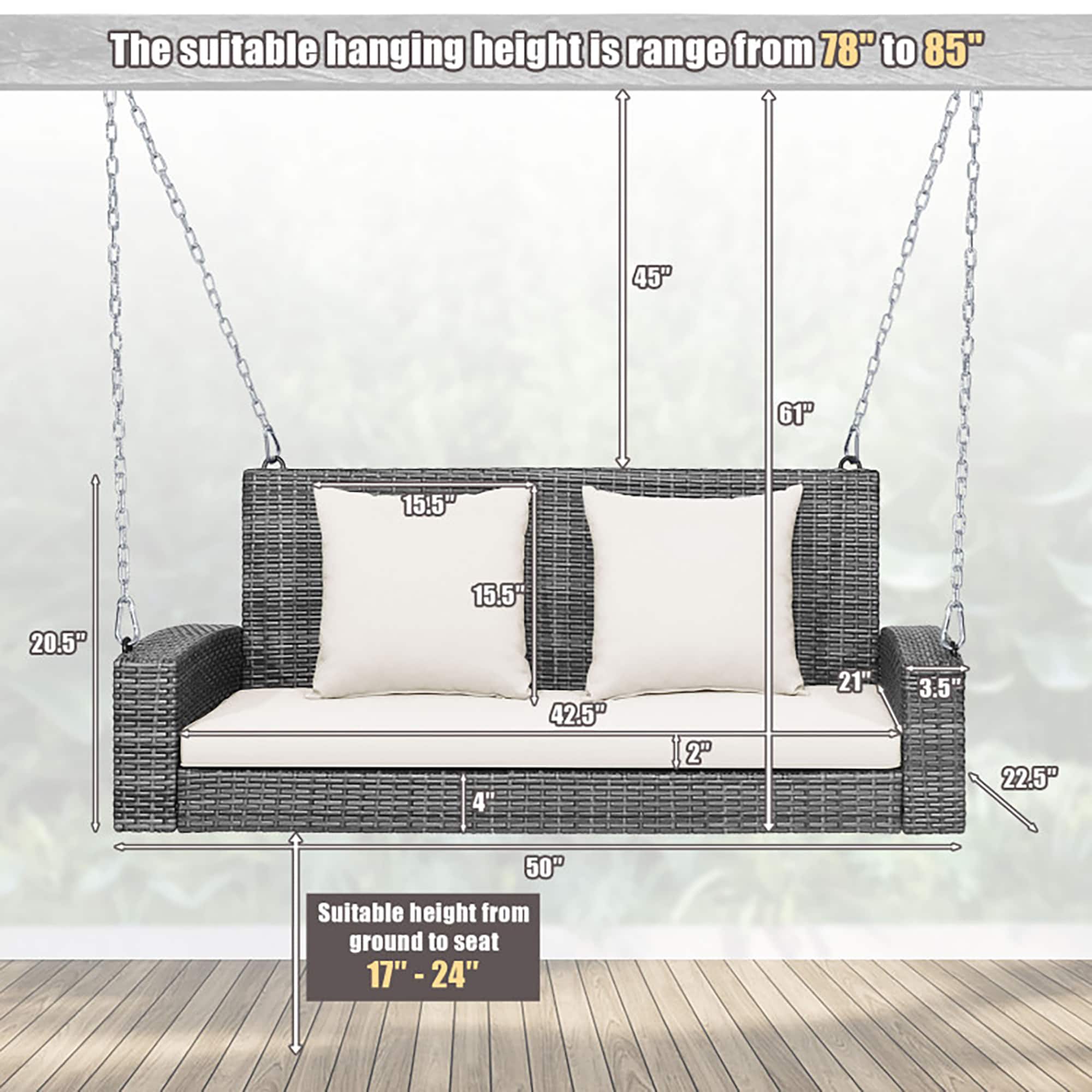 Gray Steel Frame Porch Swing with White Cushions