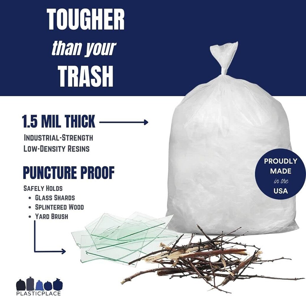 Plasticplace 65 Gallon Extra Heavy Duty Trash Bags, Black (50