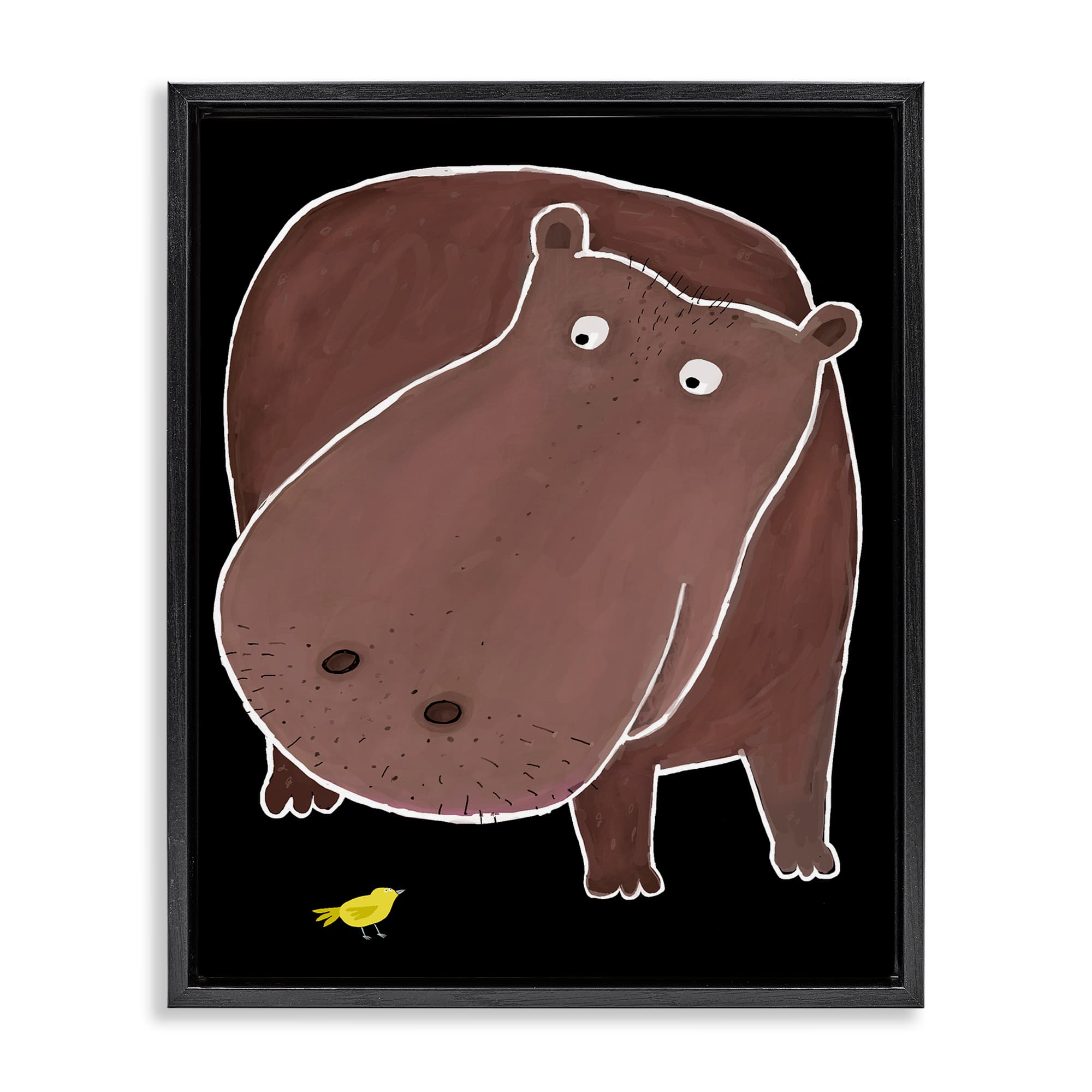 Stupell Industries BT-237-FFB-16X20 Hippo and Bird on Black Black Framed Floater Canvas Wall Art By Carla Daly 17 x 21