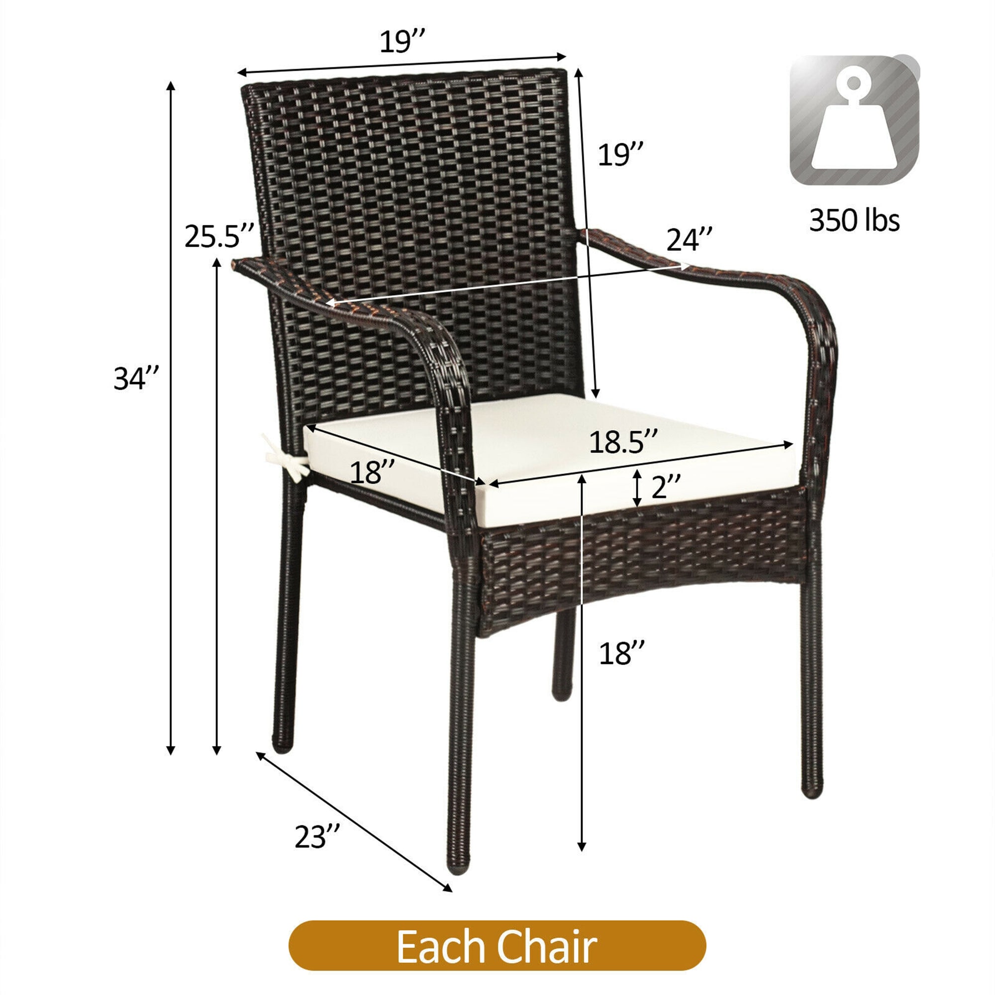 Set of 4 Brown Rattan Dining Chairs with Off-White Cushions