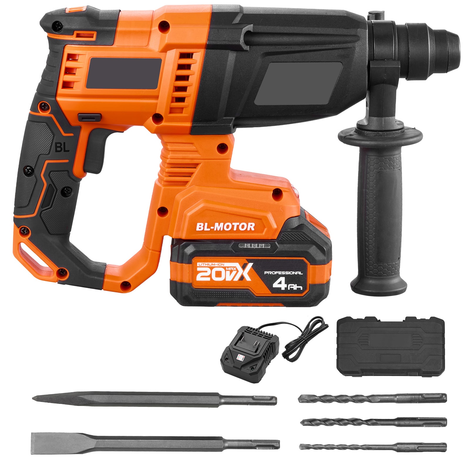 Mecale 20V Cordless Rotary Hammer Drill 7/8-in SDS-Plus Lithium-Ion Concrete Drill with 3 Functions Black and Orange #YAS-YI1BDK