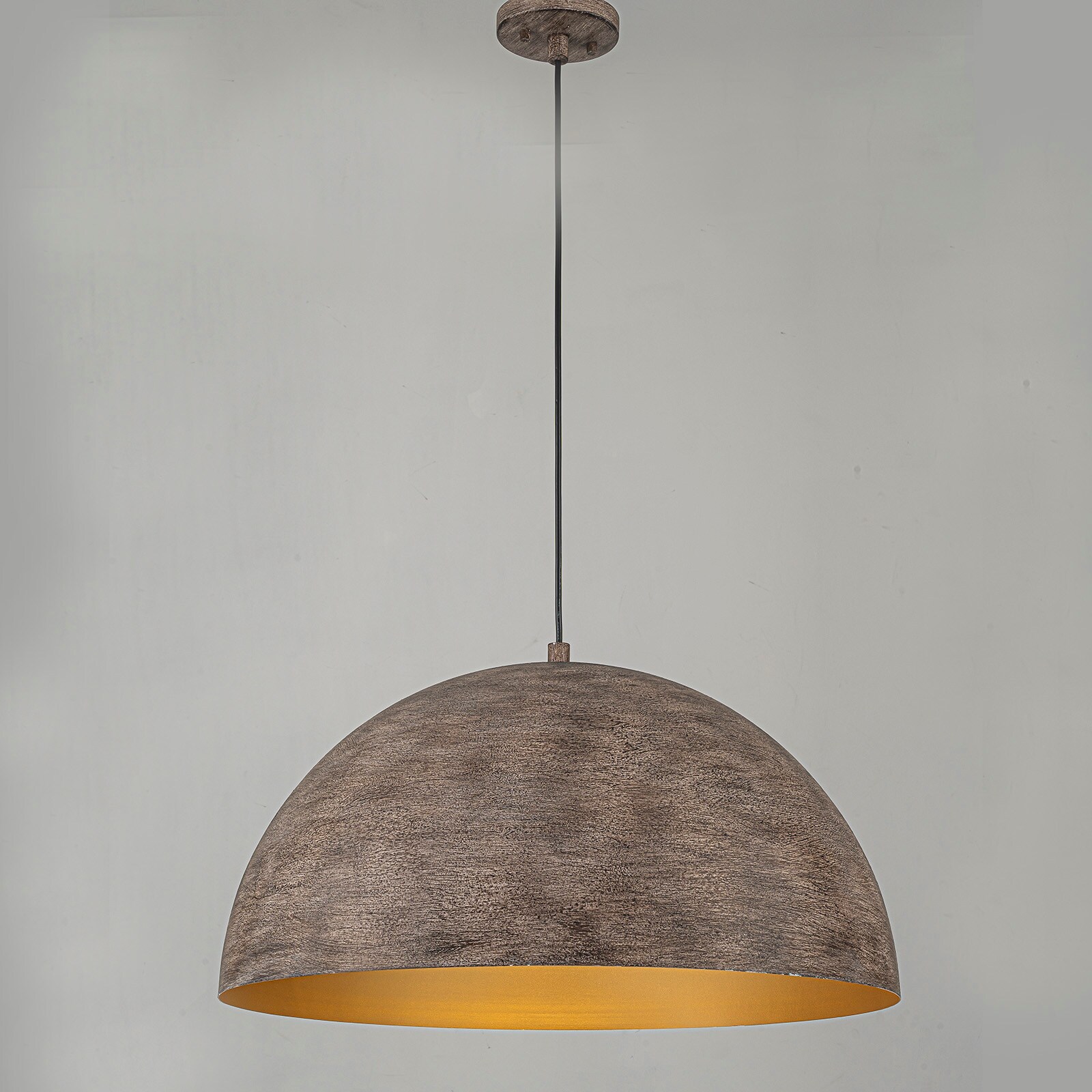 MENCOLULU Weathered Wood-Tone Dome Pendant Lighting 1 -Light Brown Farmhouse Metal Dome Large Hanging Convertible pendant/Semi-flush Light