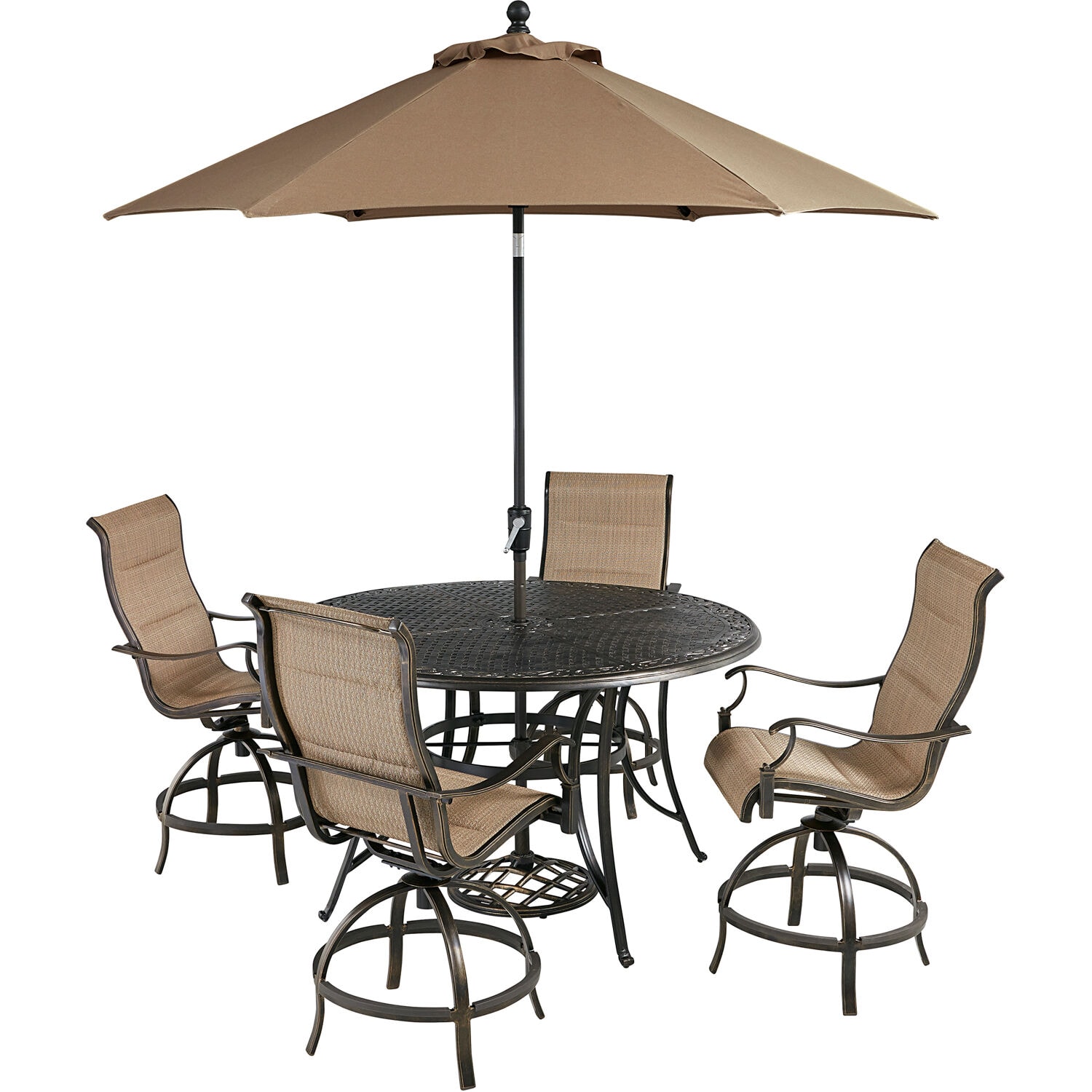Hanover TRADDN5PCPDBR-SU-T 5-Piece Tan Wicker Patio Dining Set
