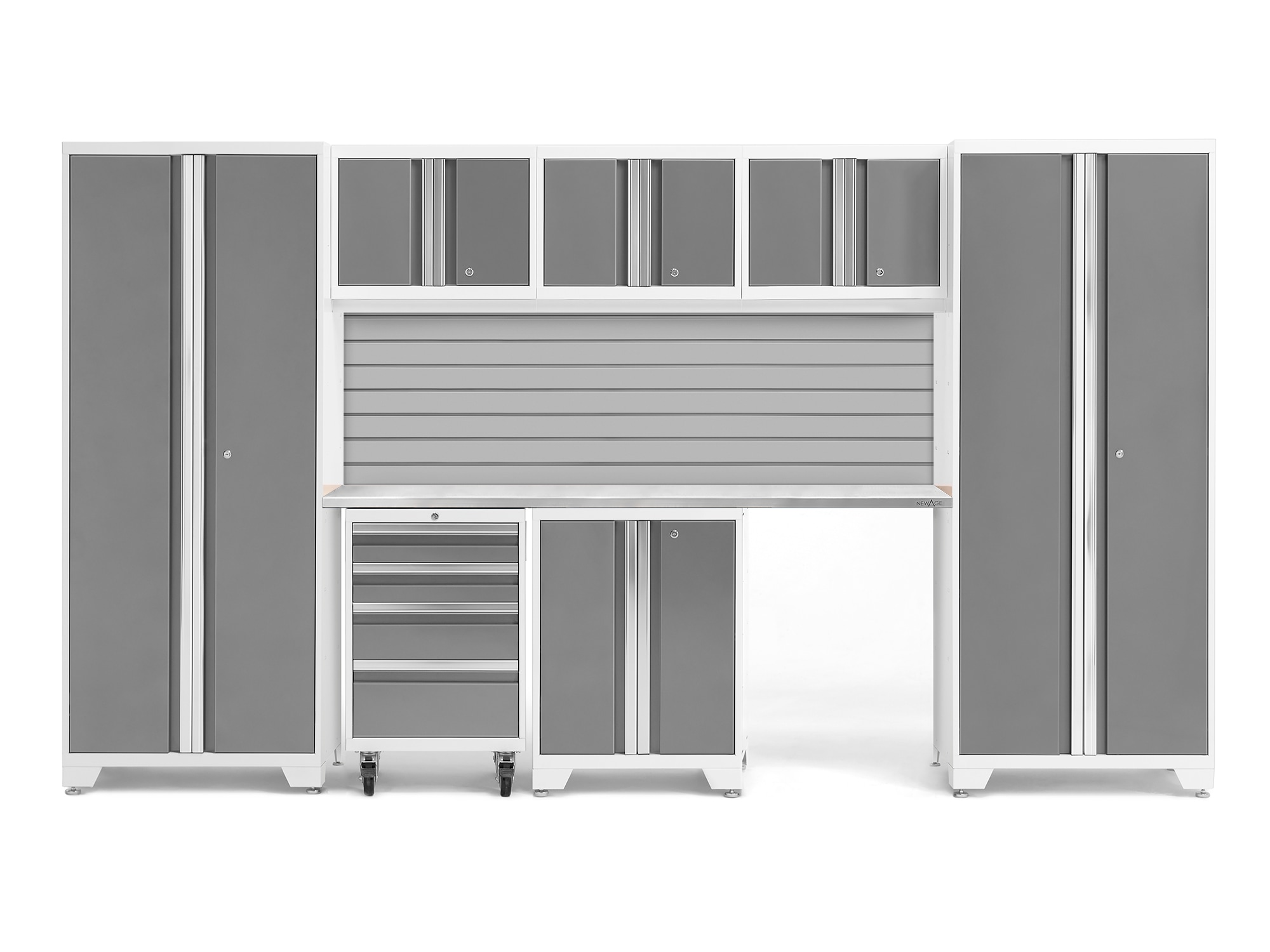 NewAge Products 54936 132-in W x 76.75-in H x 18-in D 7 -Cabinets Steel Platinum Garage Storage System