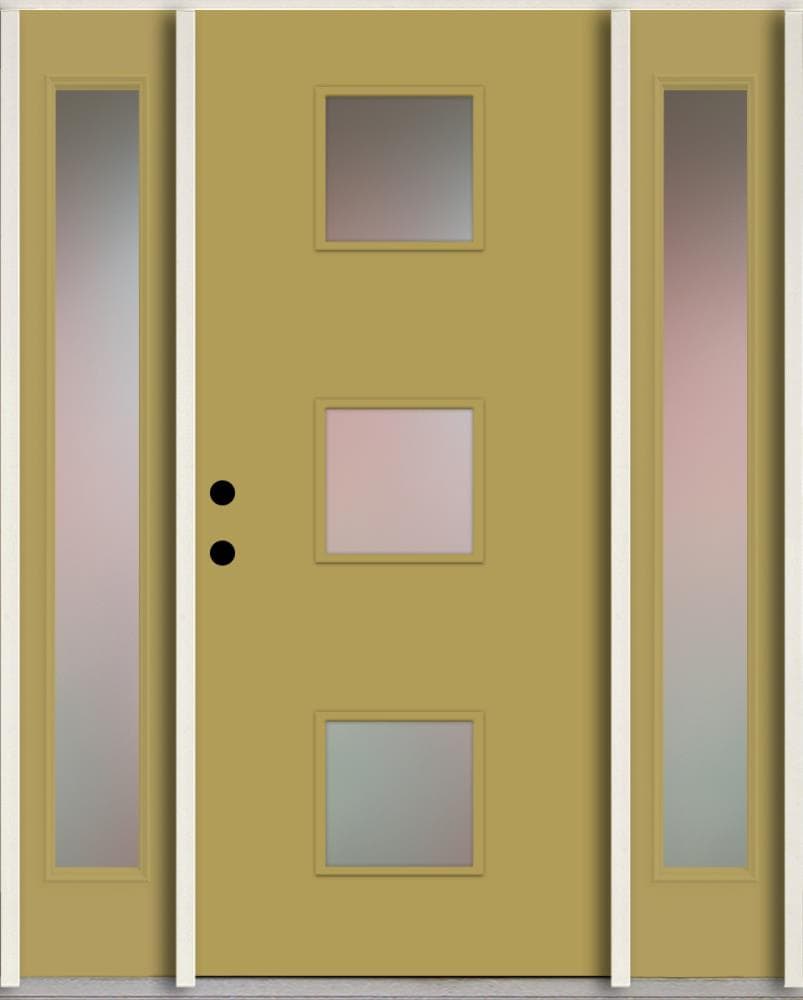 RELIABILT LO1066635 Spotlights 60-in x 80-in x 4-5/8-in Fiberglass 1/4 lite Right-hand inswing Meadowlark Paint Painted Prehung Front Door with Sidelights Insulating core