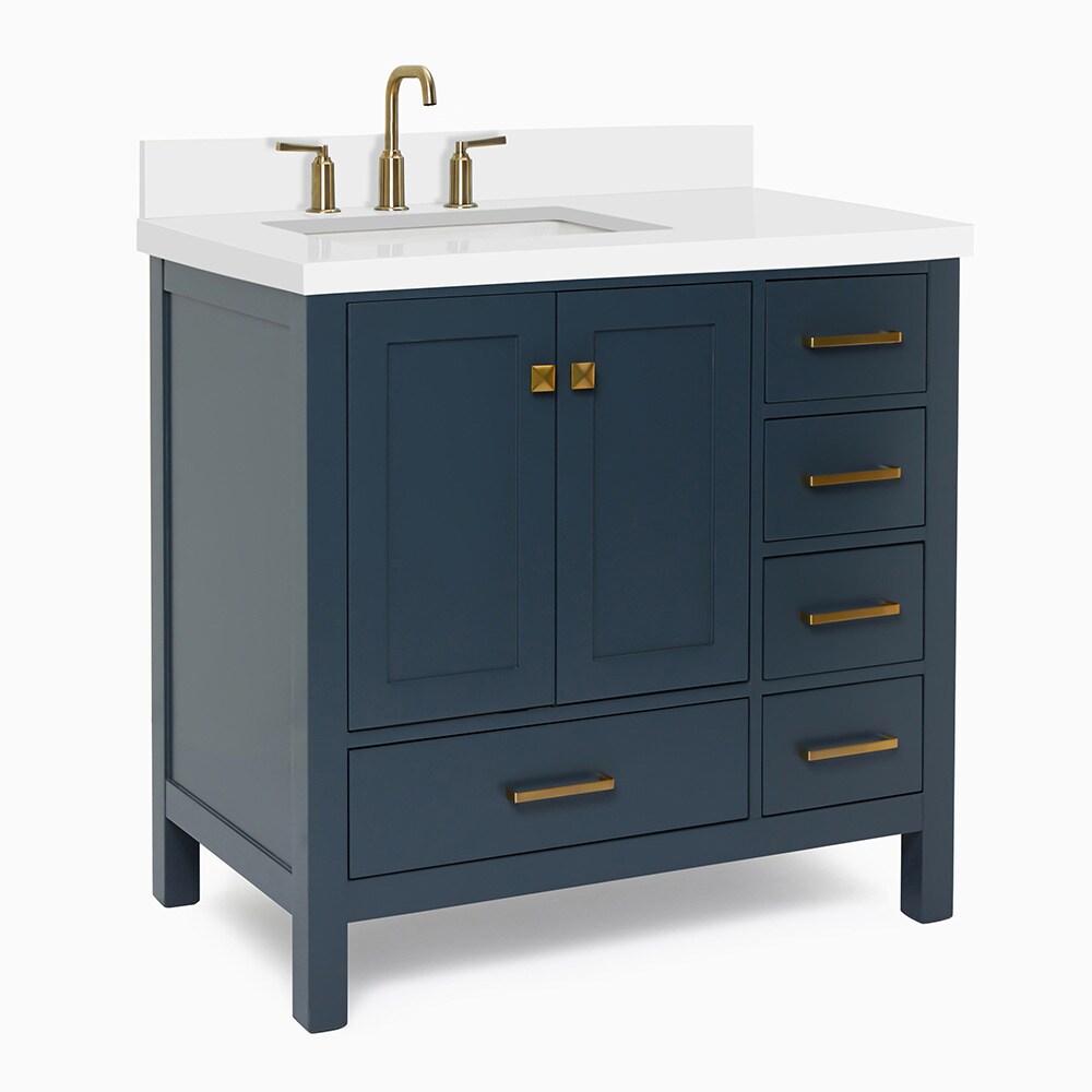 ARIEL Cambridge 37-in Midnight Blue Undermount Single Sink Bathroom Vanity  with Pure White Quartz Top in the Bathroom Vanities with Tops department at