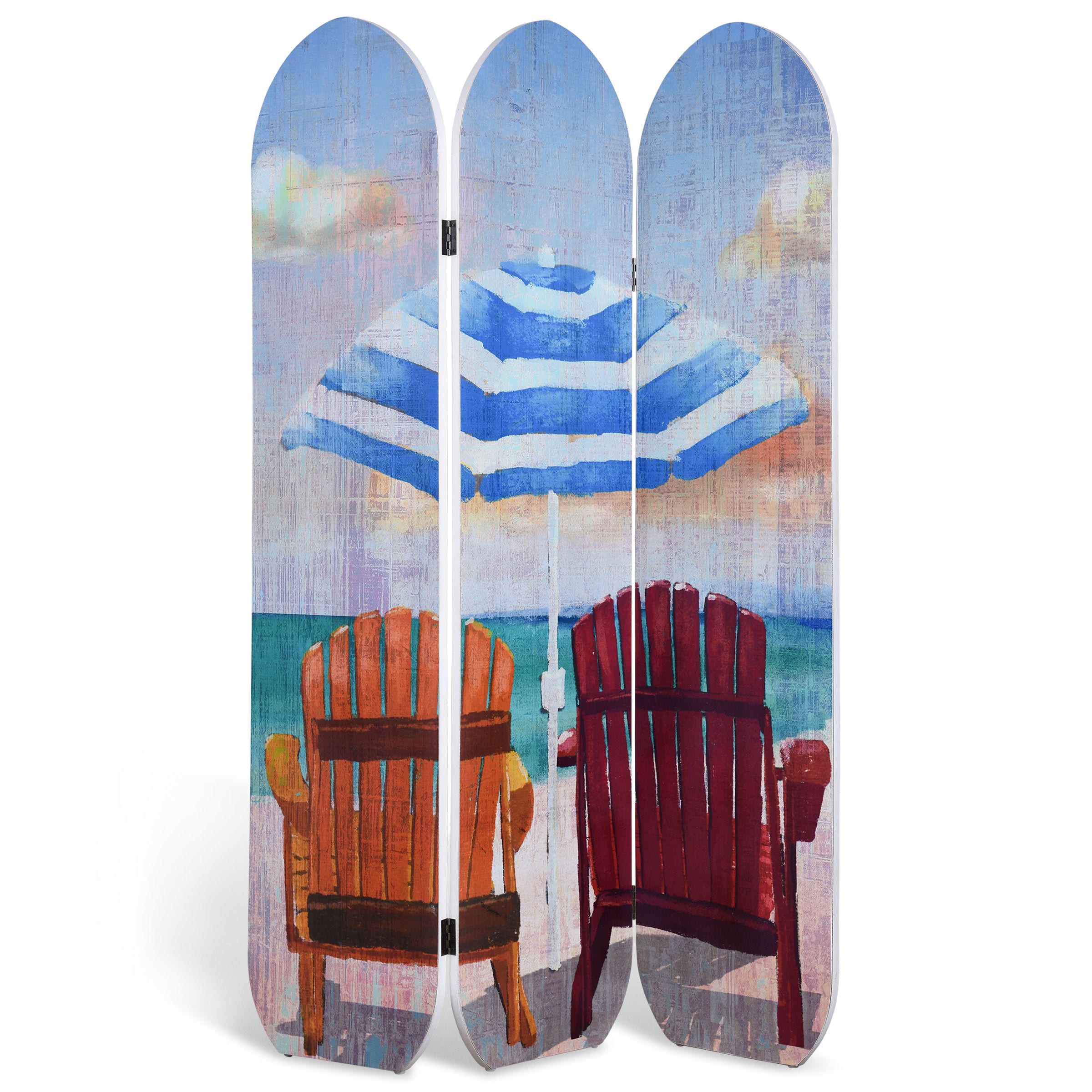 StyleCraft Home Collection AC91051DS 3-Panel Multicolor Wood Folding Coastal Style Room Divider