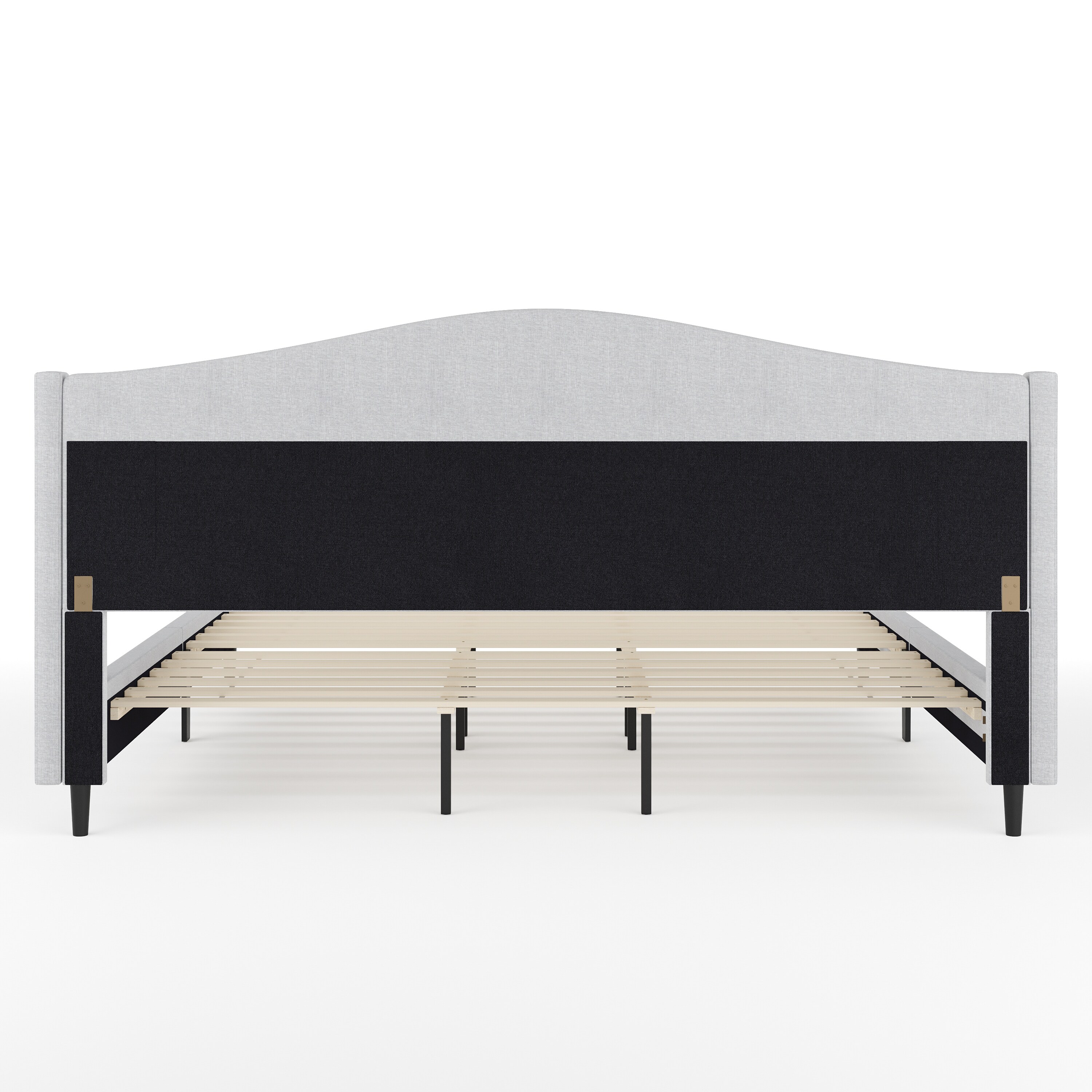 King Gray Linen Upholstered Platform Bed with Curved Headboard