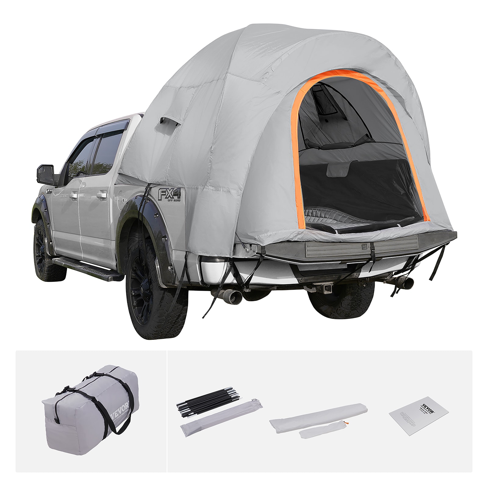 Pickup Truck Tent with Two windows and a Skylight, Waterproof Double Layer  with 4 Storage Bags for 6.2-6.8 FT Truck Bed, Portable Truck Bed Tent for  Camping, Fishing 
