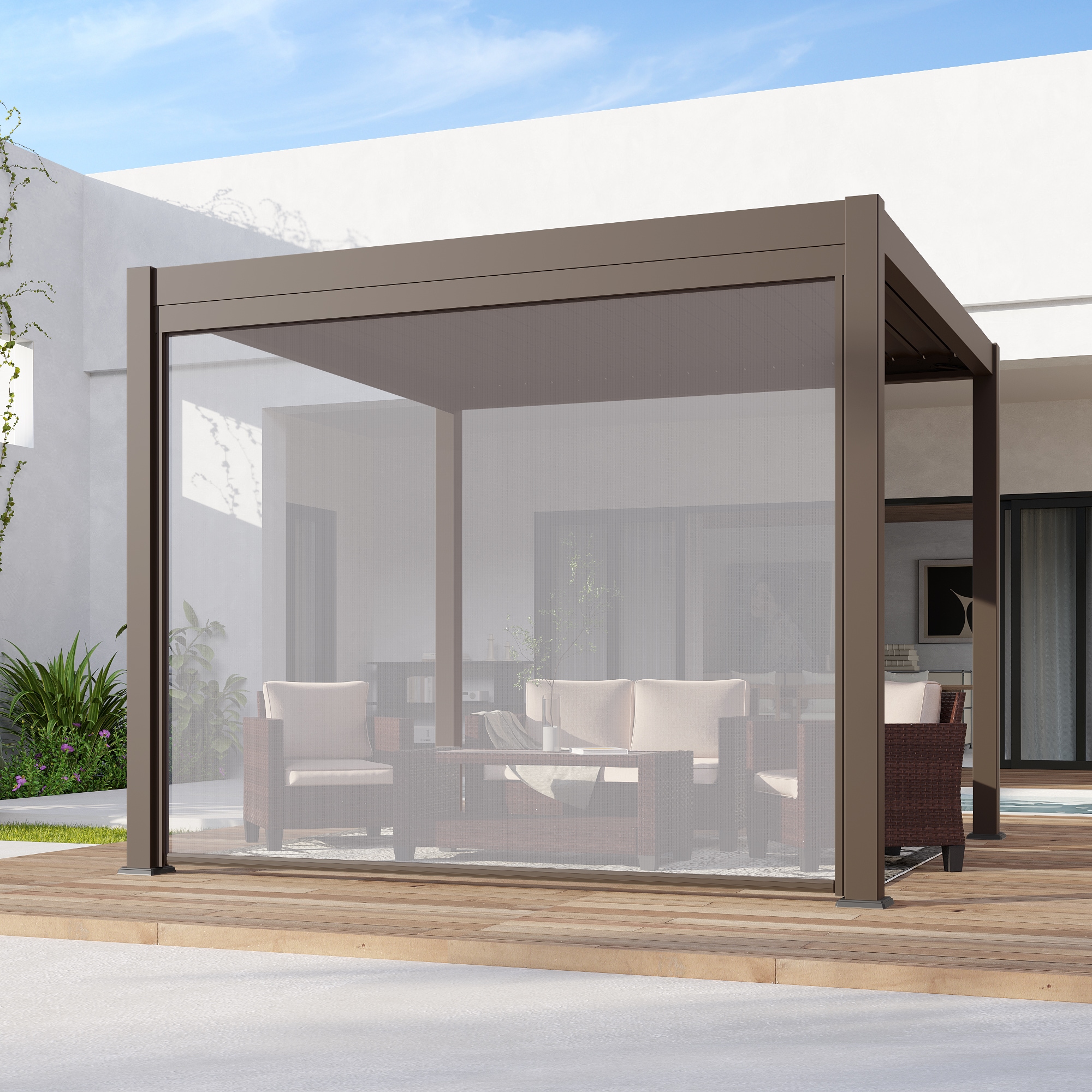 ACEGOSES LW-PPS-10BN Alpine Skytop 10-ft W x 10-ft L x 7-ft 3-in H 10ft Metal Attached Pergola