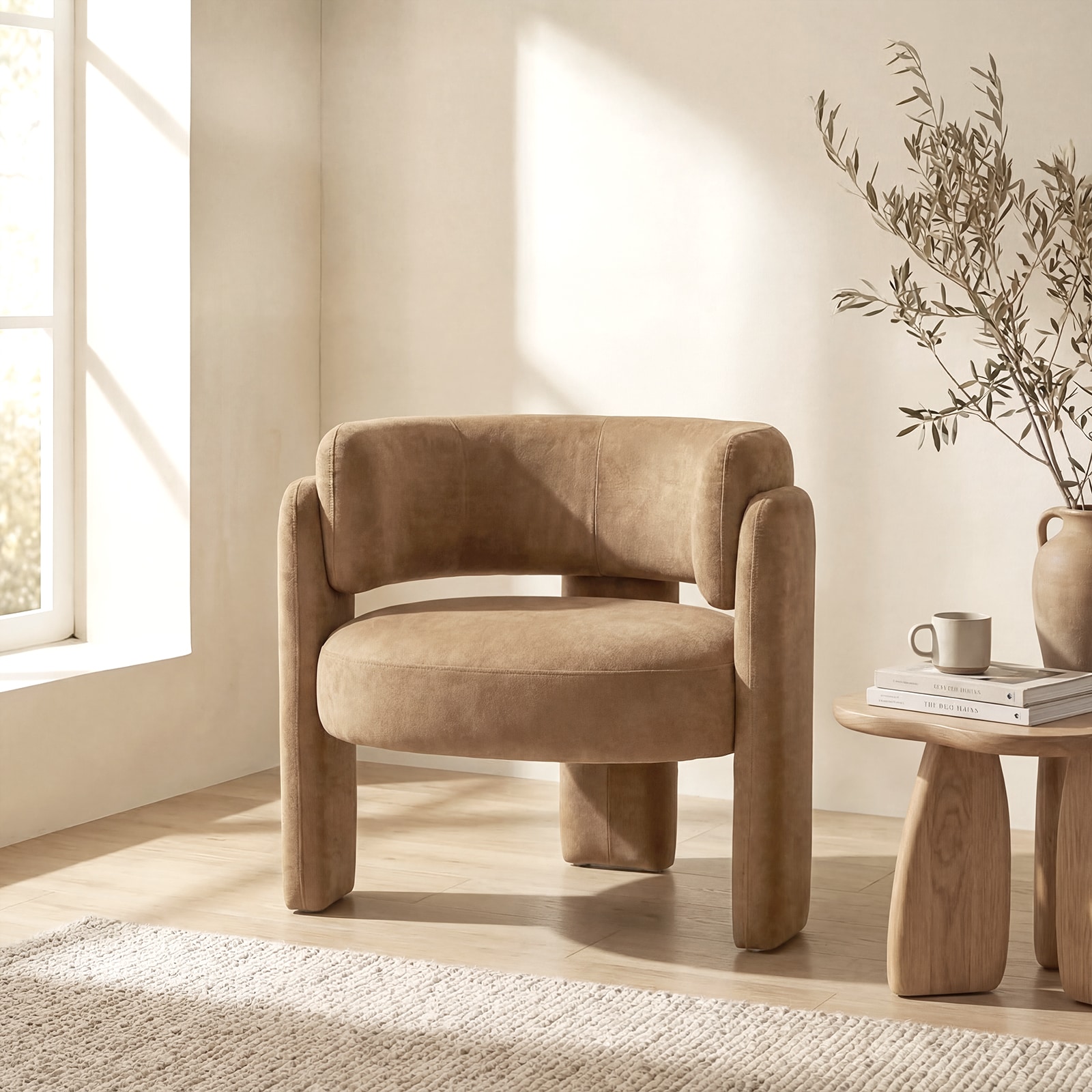 ViviHav - 33.22-in W Modern Velvet Upholstered Khaki Barrel Accent Chair