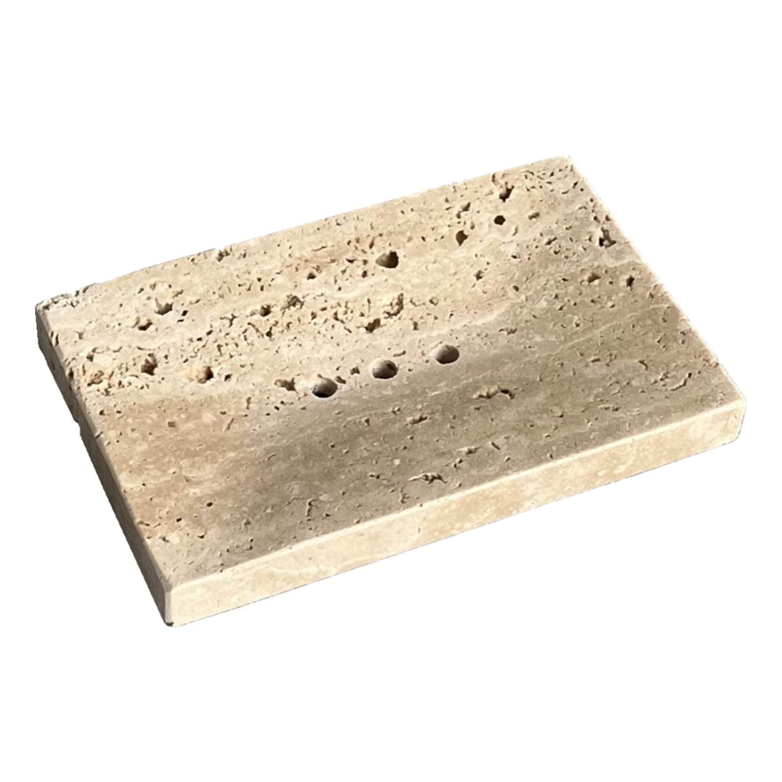 Aoibox  Beige Travertine Hand Polished Natural Marble Countertop Soap Dish with Three Drainage Holes in Beige