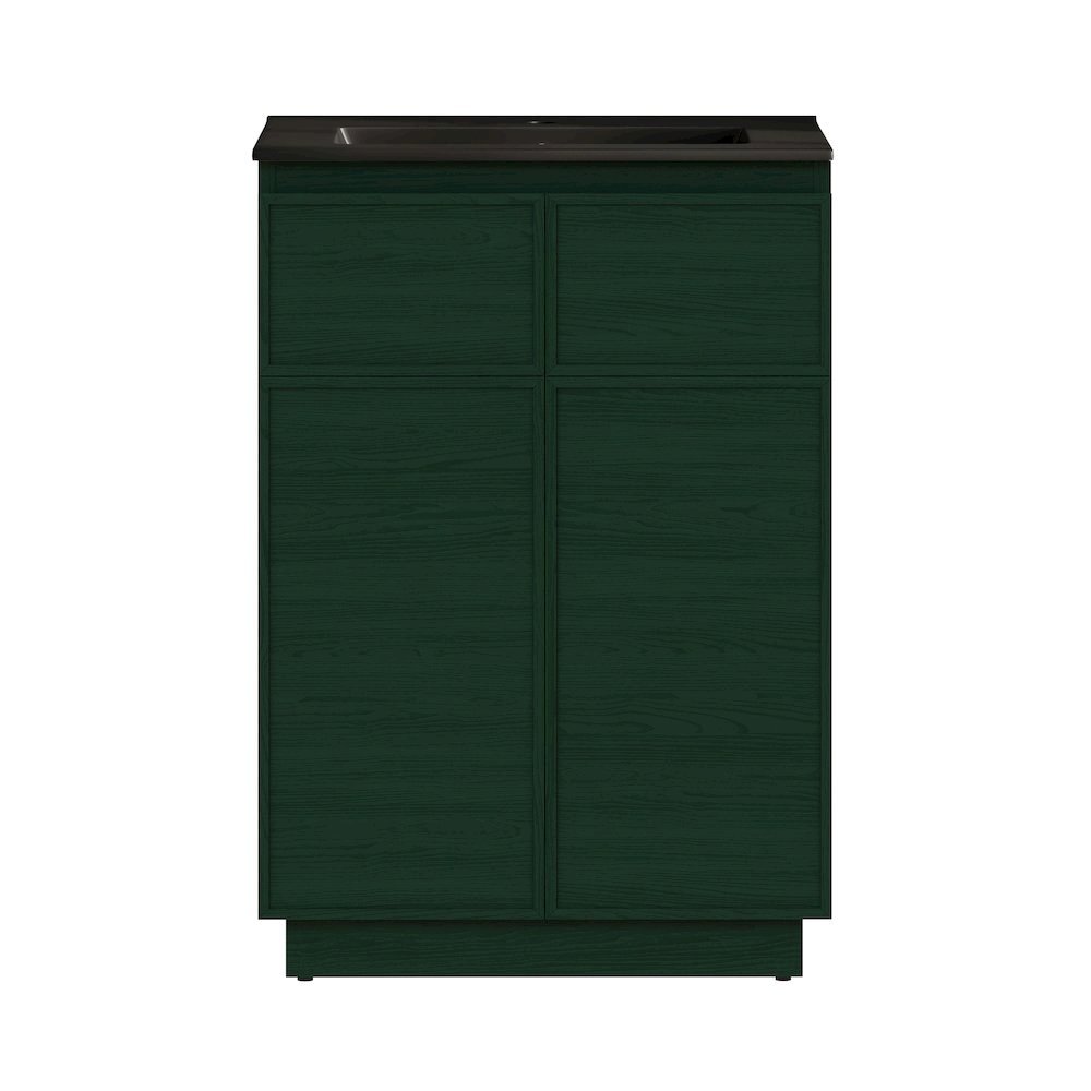 Swiss Madison - St Tropez 24 Freestanding Bathroom Vanity in Green Oak with Black Sink Top