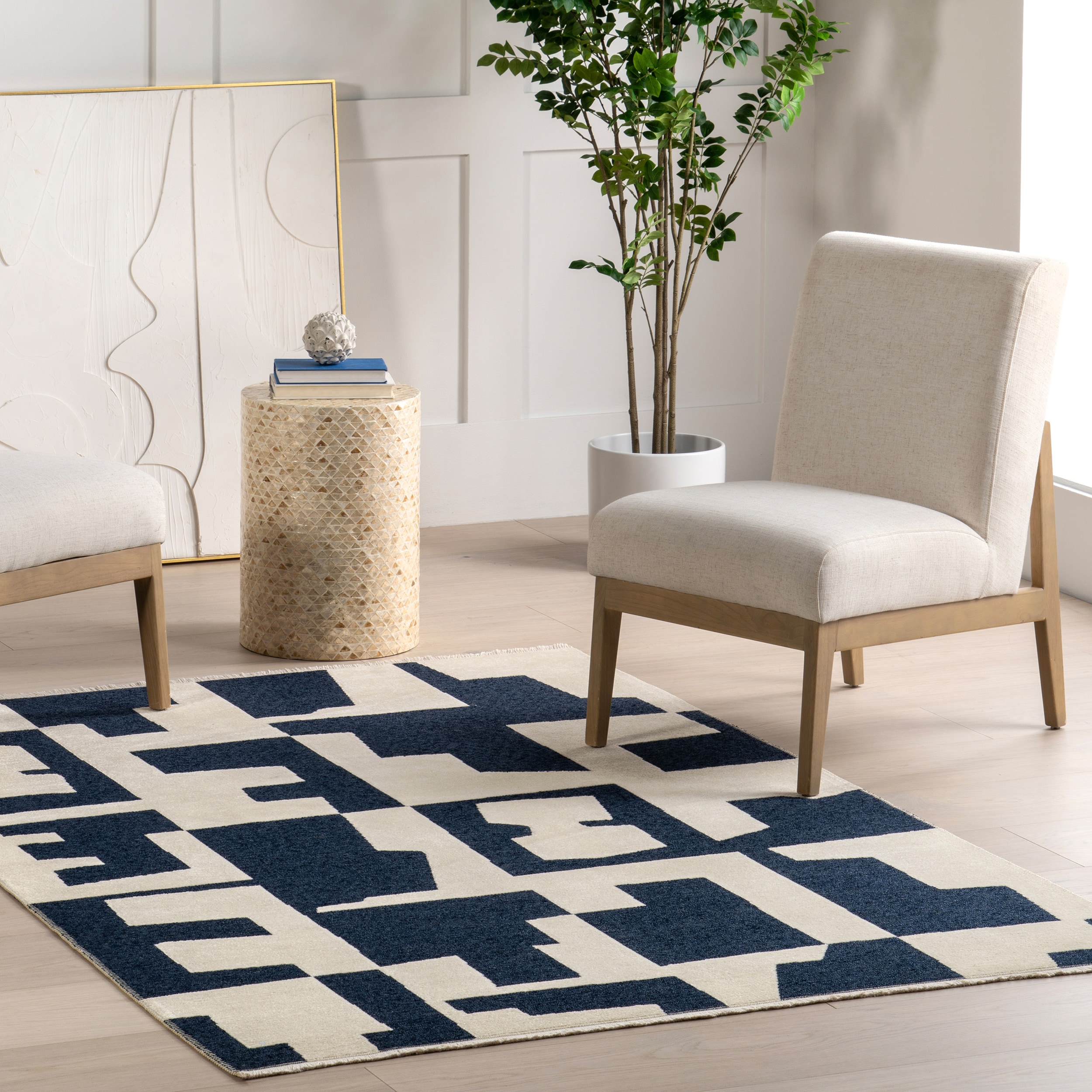 nuLOOM 200ATGW11A-8010 Viktoria SuperiorWash Modern Abstract Reversible Machine Washable 7ft. 10in. x 10ft. Navy Area Rug