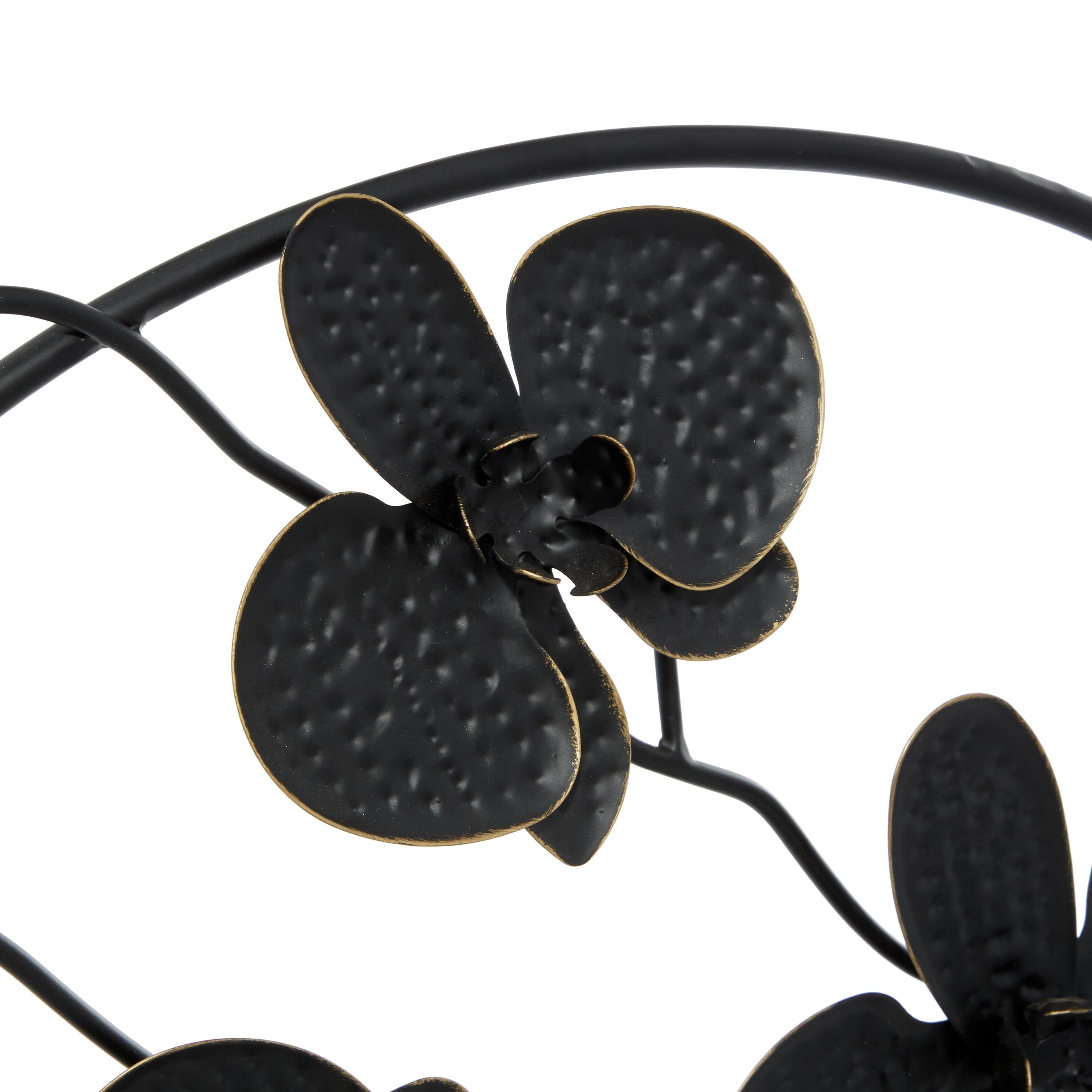 Elegant Black Metal Orchid Floral Sculpture 26"