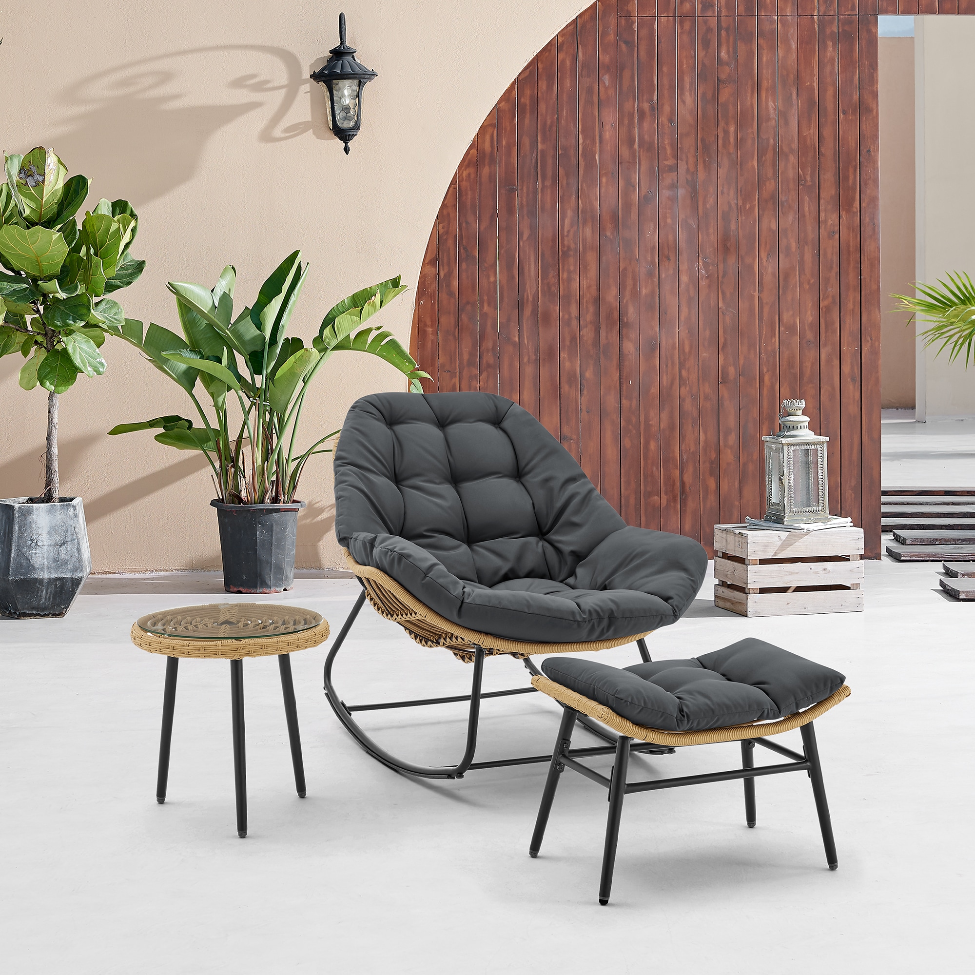Manhattan Comfort OD-CV024-GY Sunset 3 -Piece Patio Conversation Set with Gray Cushions