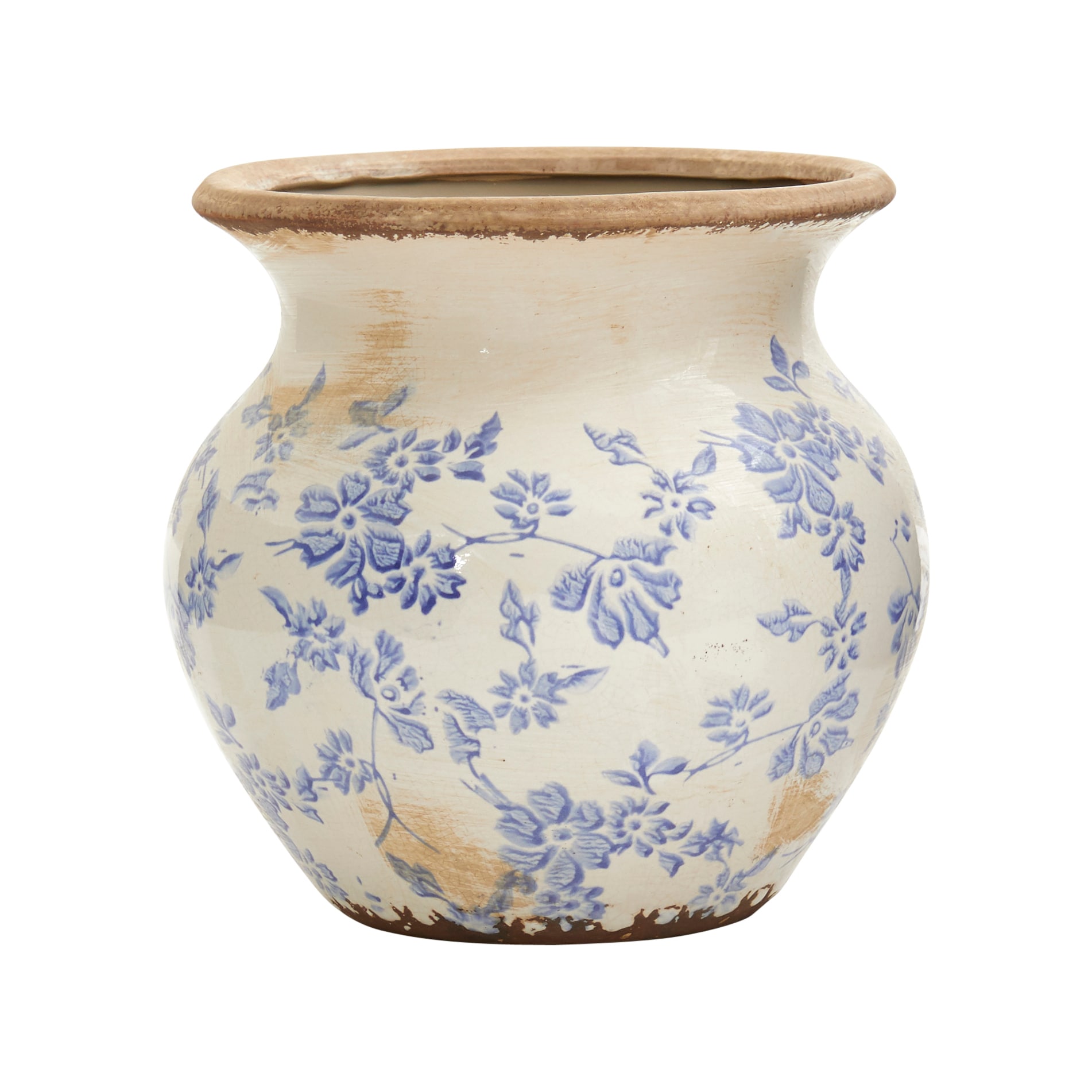 Nearly Natural  7-in Tuscan Ceramic Blue Scroll Urn Vase