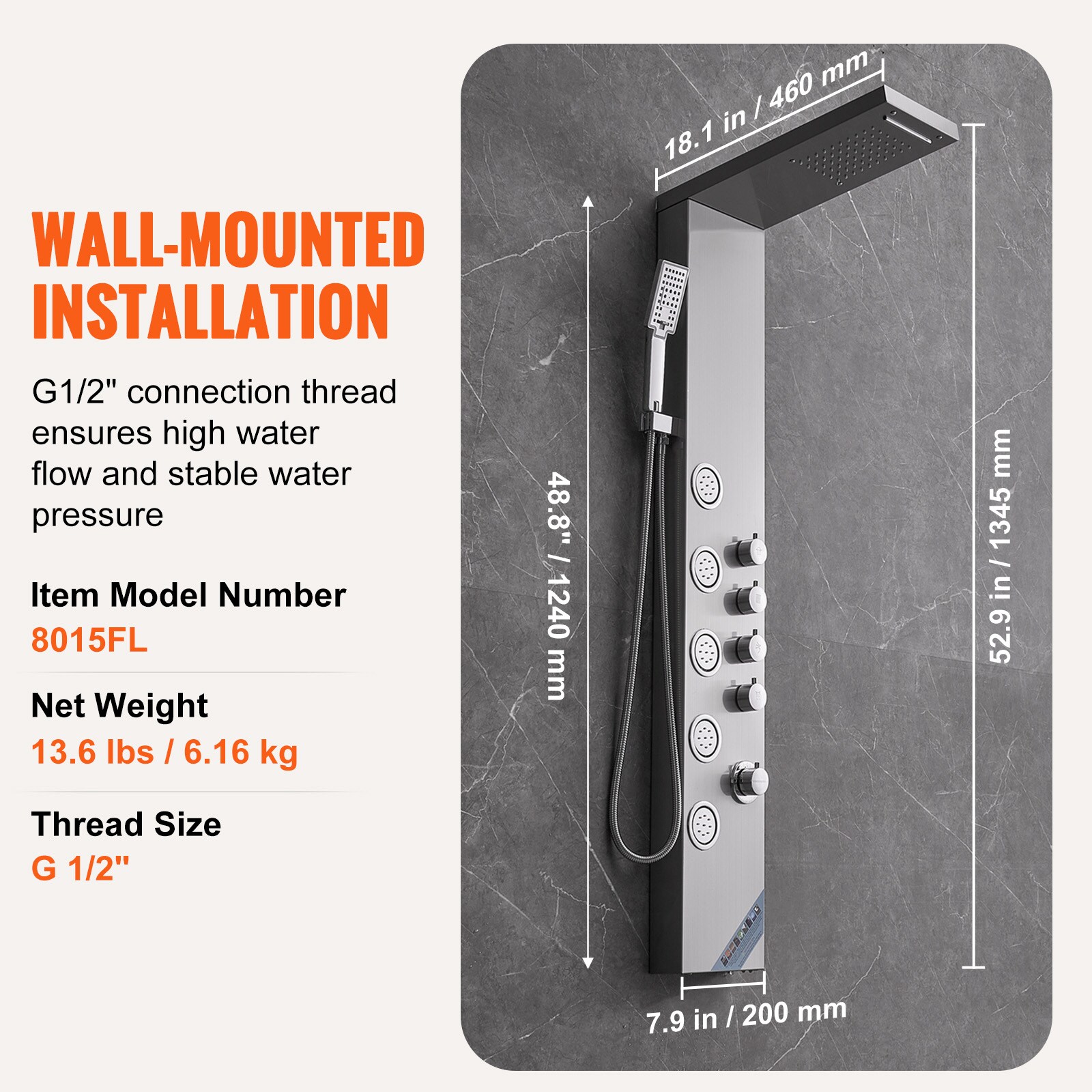 VEVOR SCFTYS4CS2MS03391V0 Showerhead-Bar-Panels - View #7