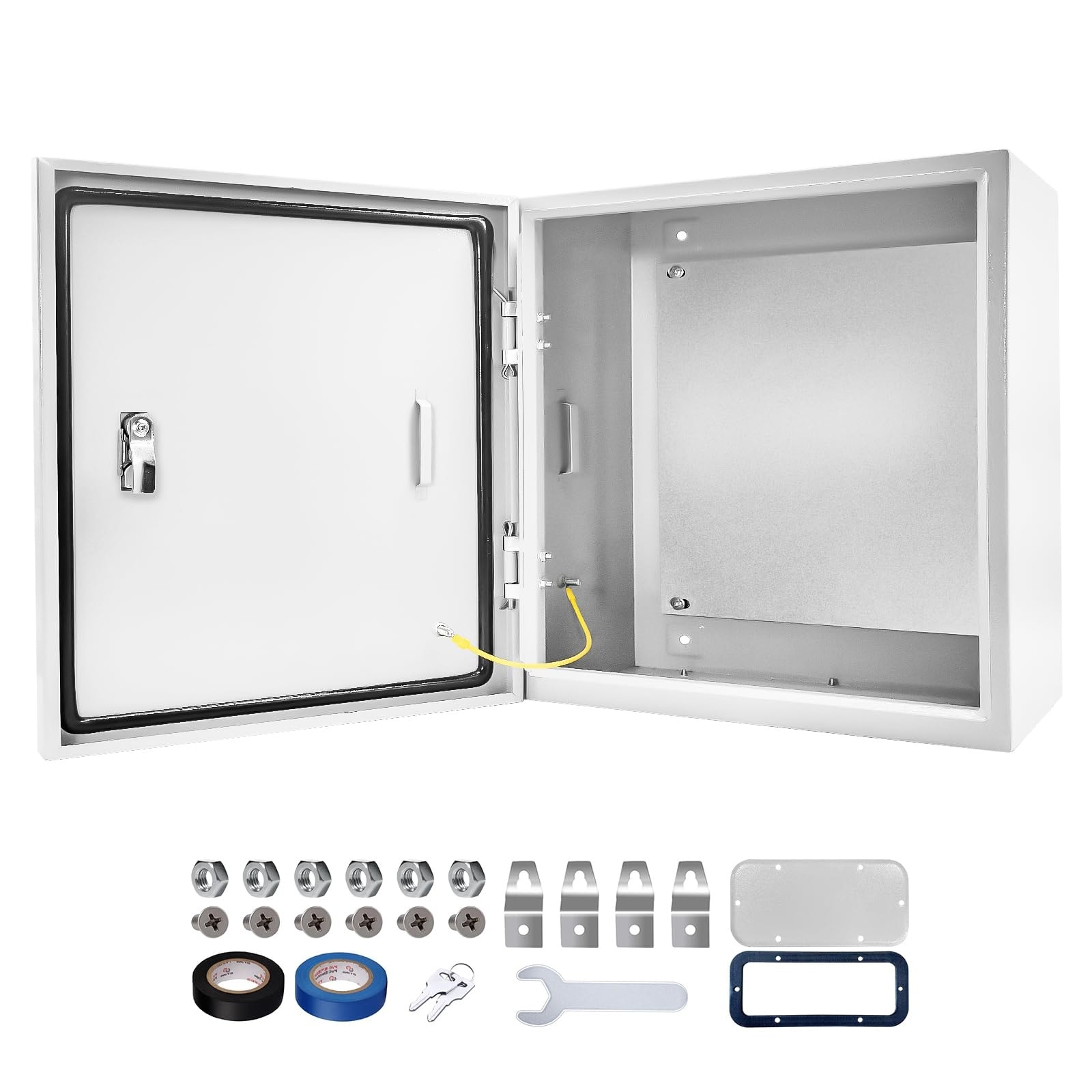 Anqtovp  Outdoor Electrical Junction Box 16 x 16 x 6 Inch Steel Waterproof Dustproof NEMA 4X Enclosure Lockable with Mounting Plate 1 Piece
