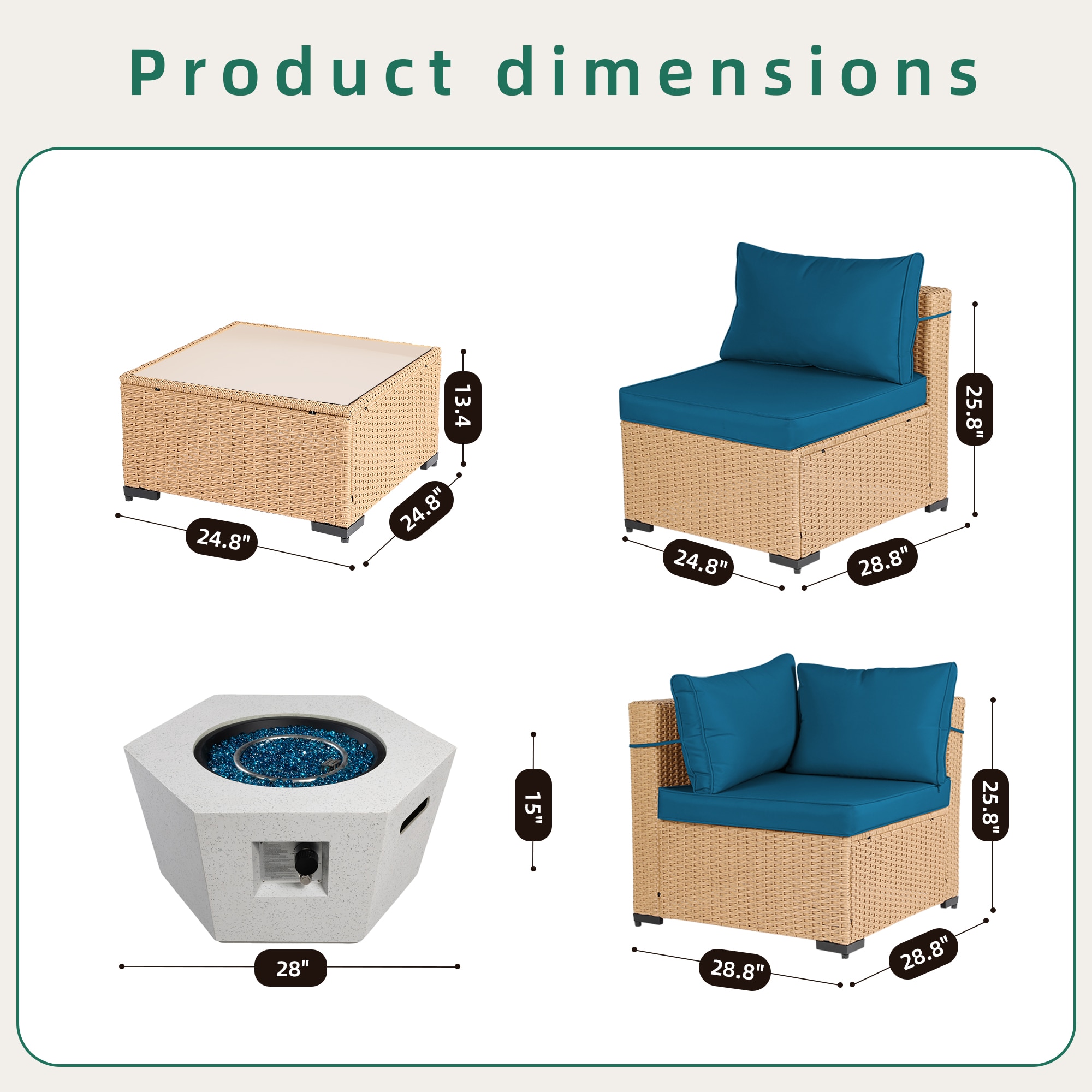 UPHA TBBE-AB28SMB-DLBLUE Patio-Conversation-Sets - View #7