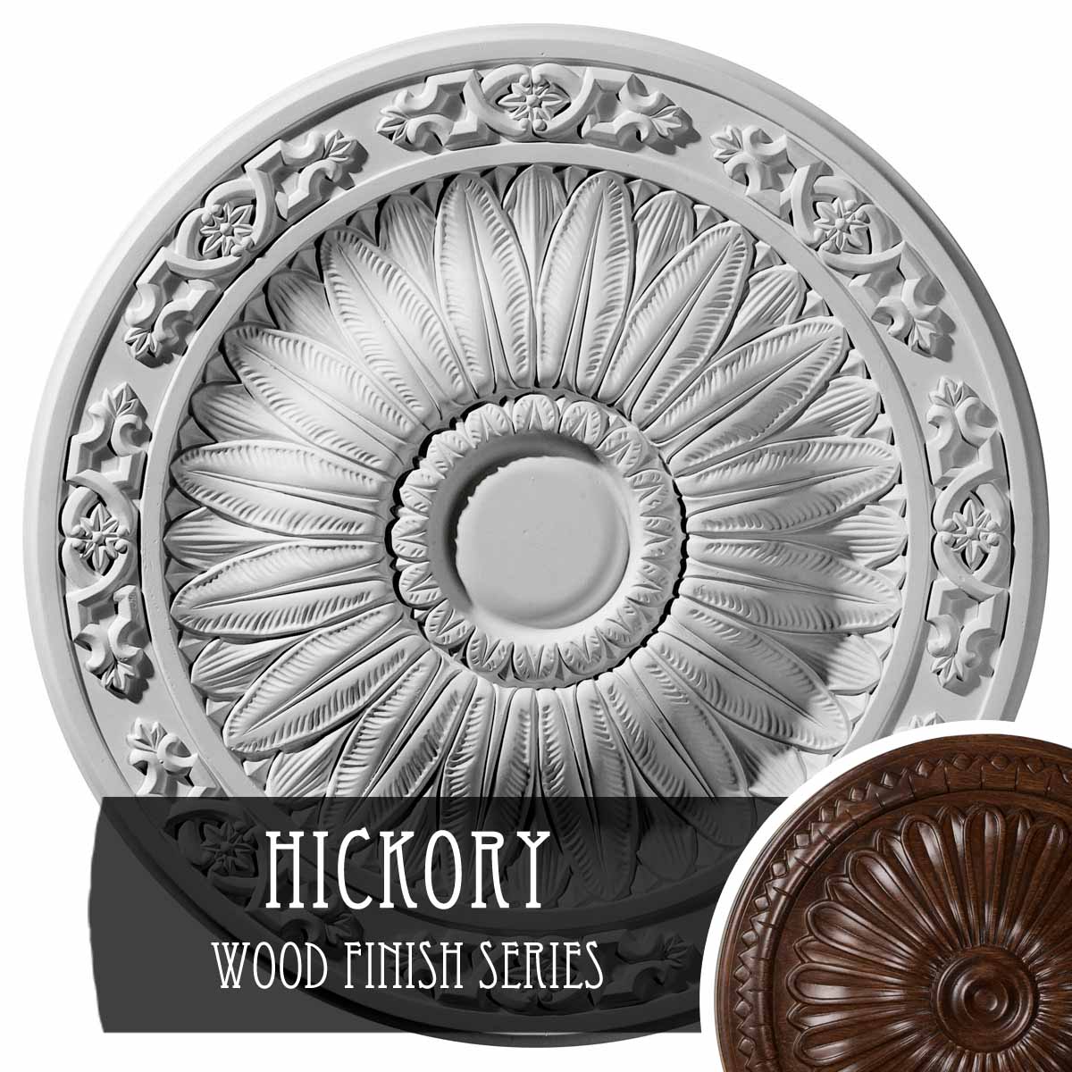 Ekena Millwork CM20LUHIS Lunel 20.25-in W x 20.25-in L Hickory Polyurethane Ceiling Medallion