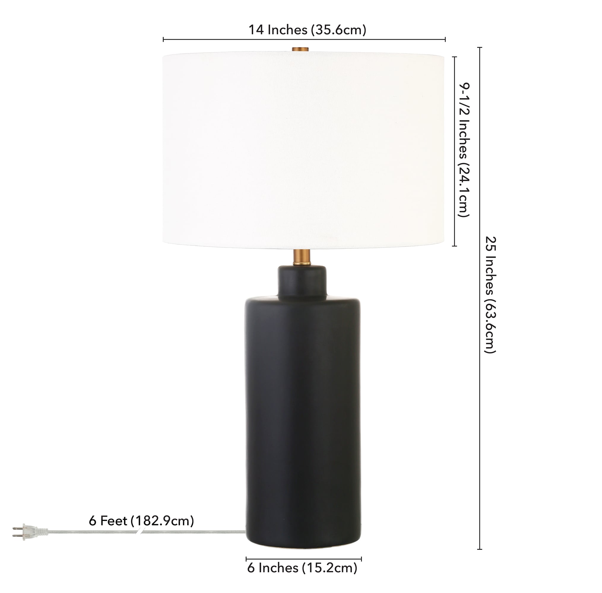 Matte Black Ceramic Nightstand Lamp with White Linen Shade