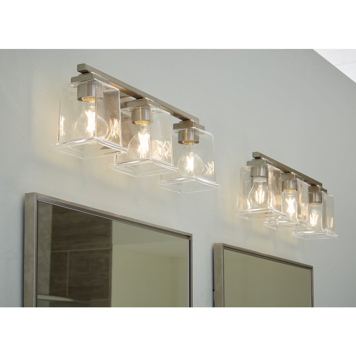 Brushed Nickel 3-Light Vanity with Clear Glass Shades
