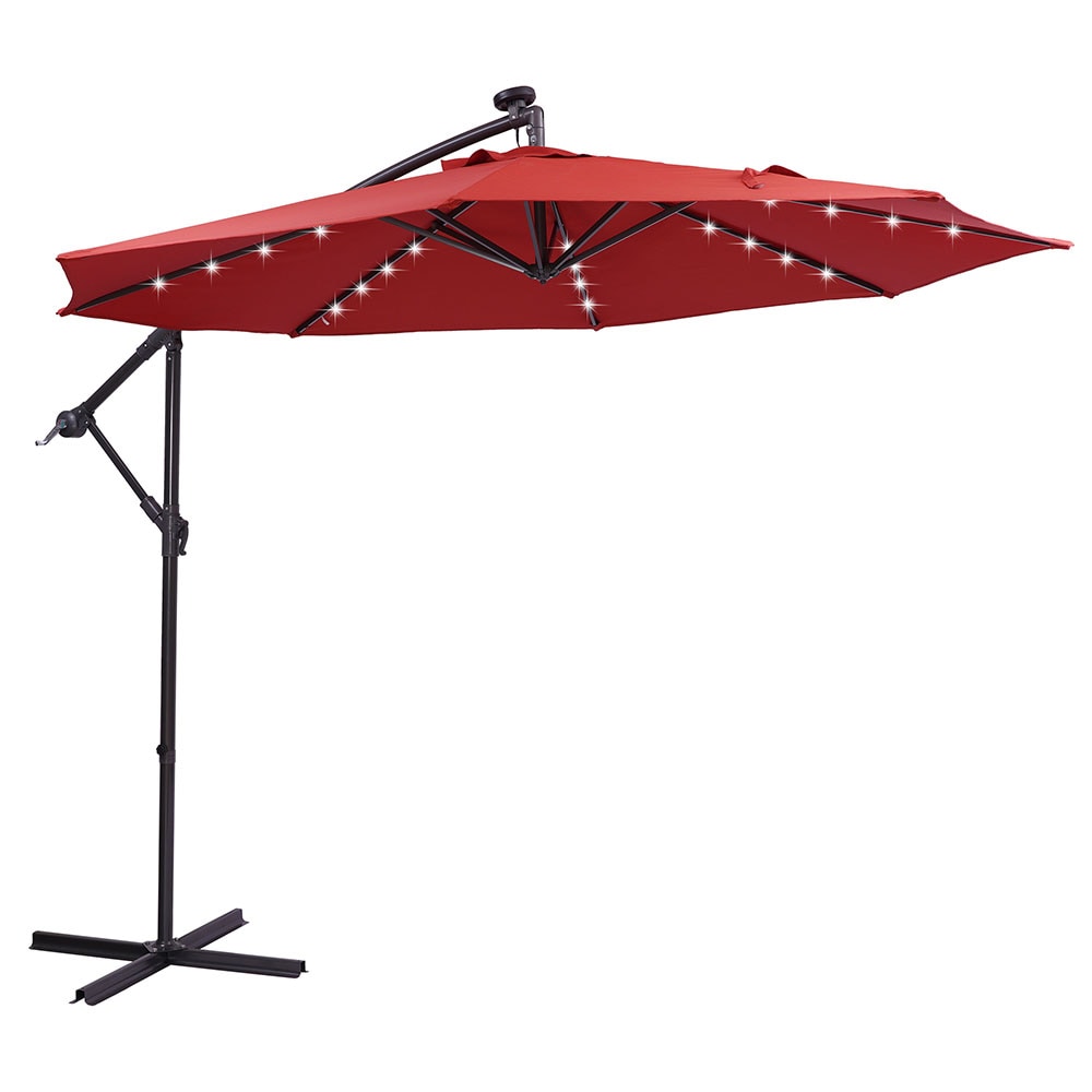 Sunrinx MG38-PU-46 10-ft Steel Red Cantilever Patio Umbrella with Lights with Base